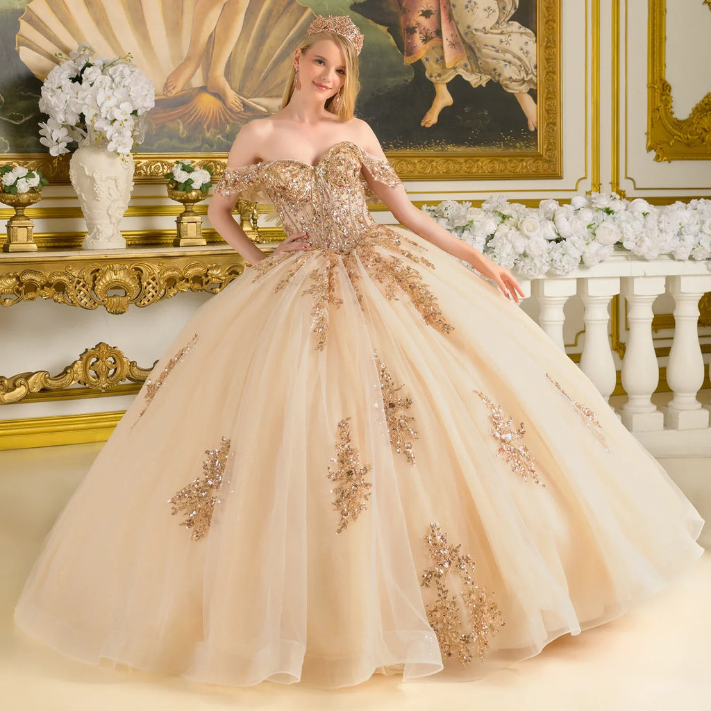 Off Shoulder Corset Bodice With Bejeweled Grommets Train Gown With Detachable Back Bow-2