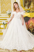Wedding Dress Fold-Over Off-The-Shoulder Sleeves And V-Neckline-0