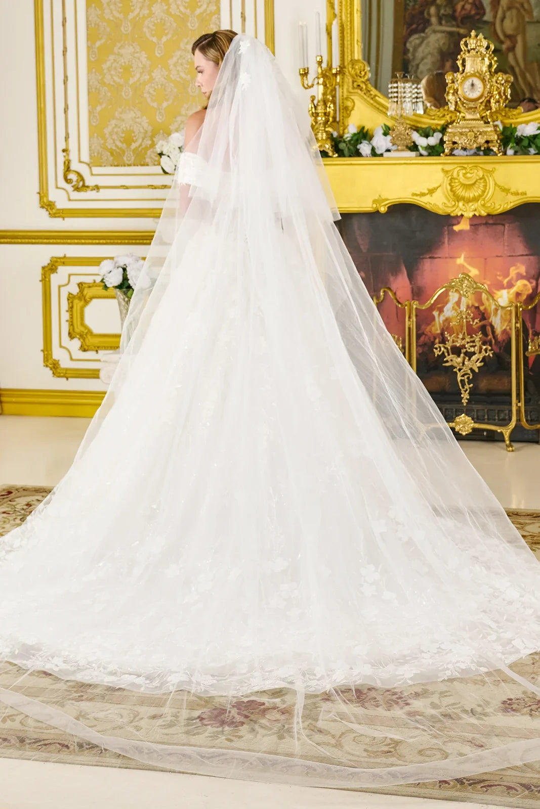 Wedding Dress Fold-Over Off-The-Shoulder Sleeves And V-Neckline-2