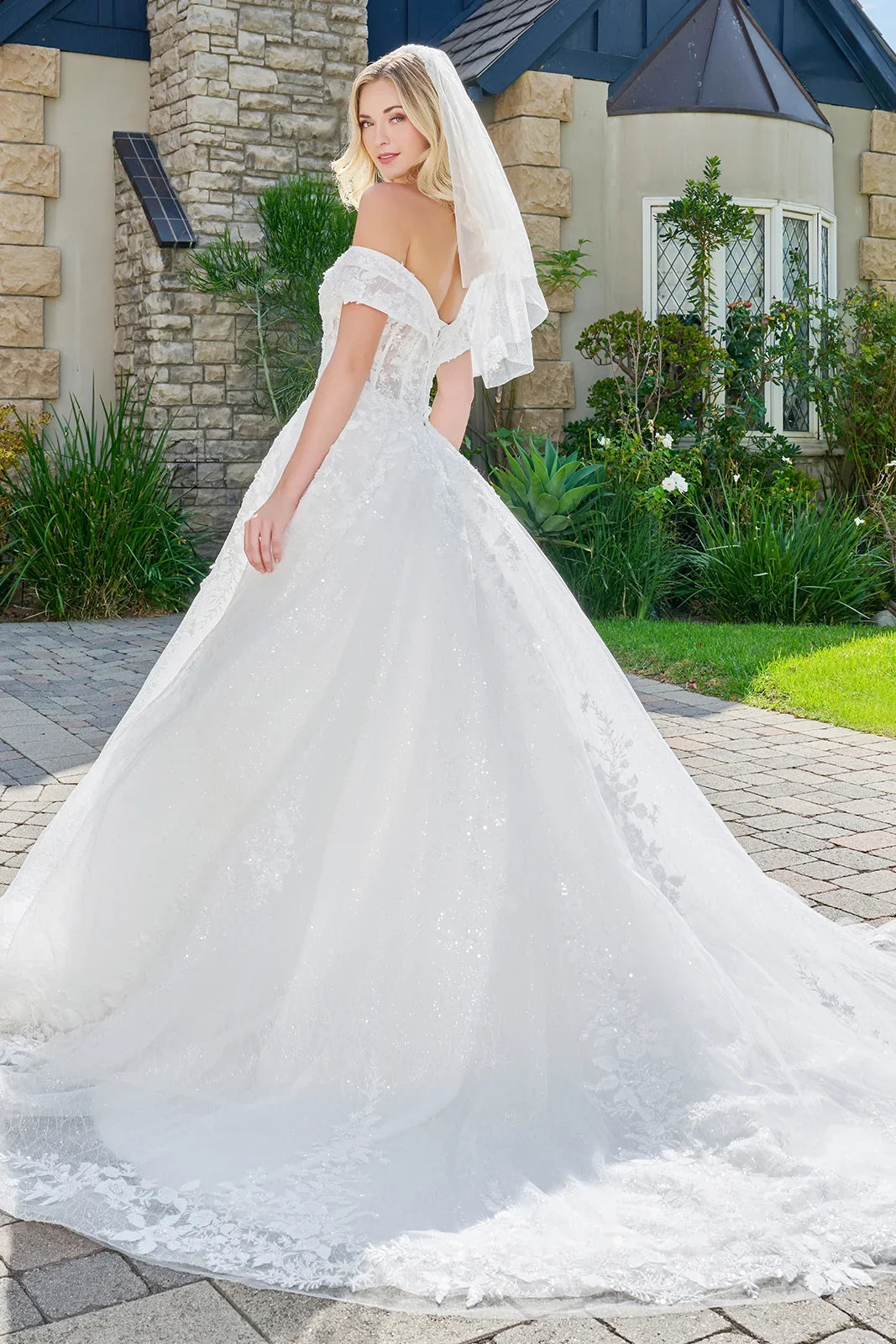 Wedding Dress With Embroidery, Sequins And Beads, A Glitter Underlayer And Off-The-Shoulder Straps-1