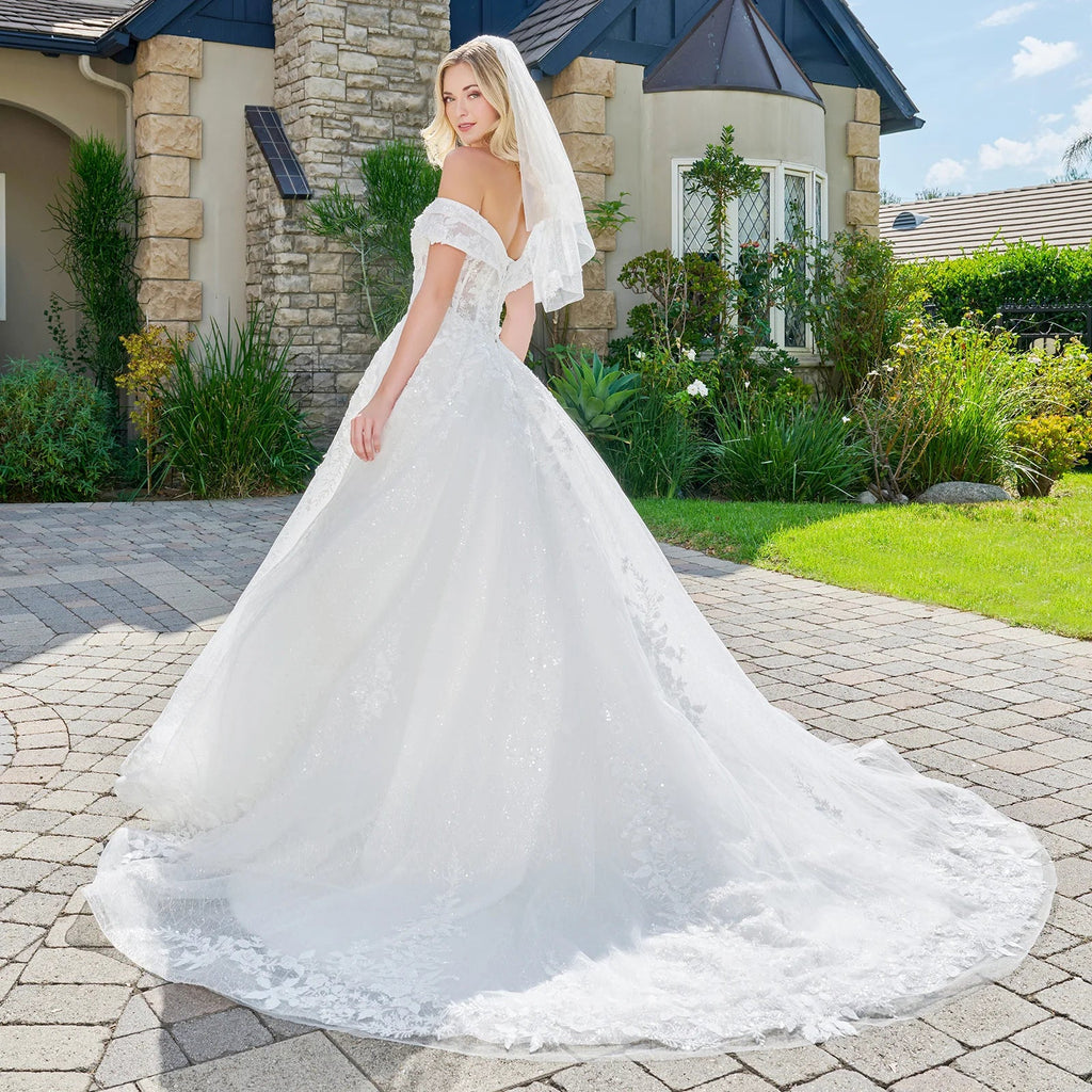 Wedding Dress With Embroidery, Sequins And Beads, A Glitter Underlayer And Off-The-Shoulder Straps-2