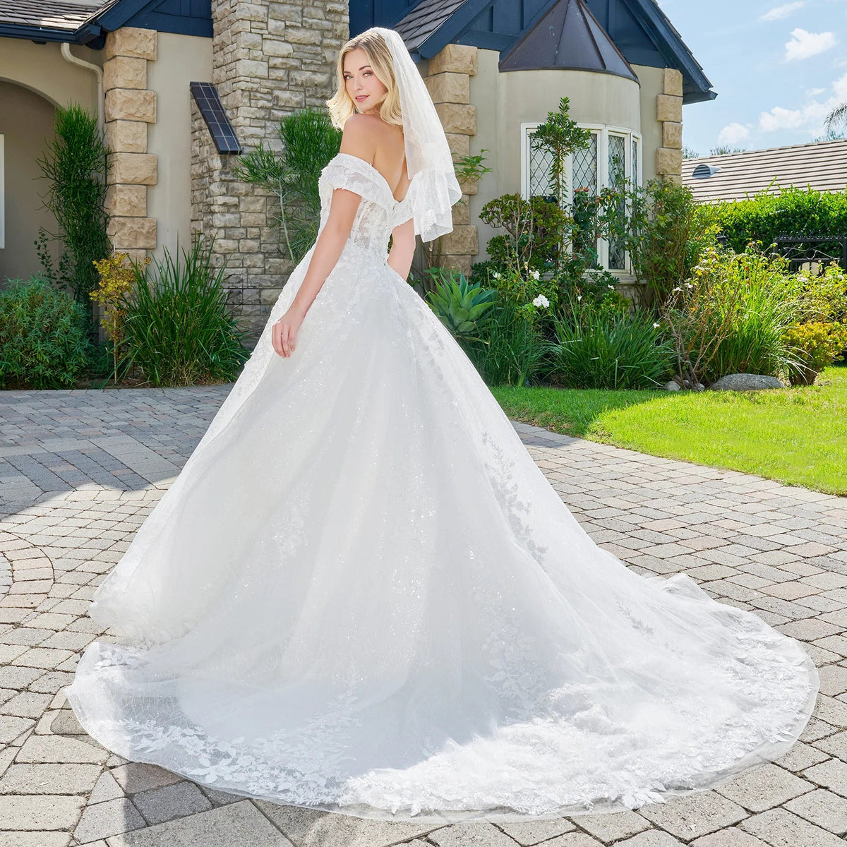 Wedding Dress With Embroidery, Sequins And Beads, A Glitter Underlayer And Off-The-Shoulder Straps-2