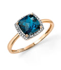 Elements Gold Checkerboard London Blue Topaz Ring with Diamond Surround-0