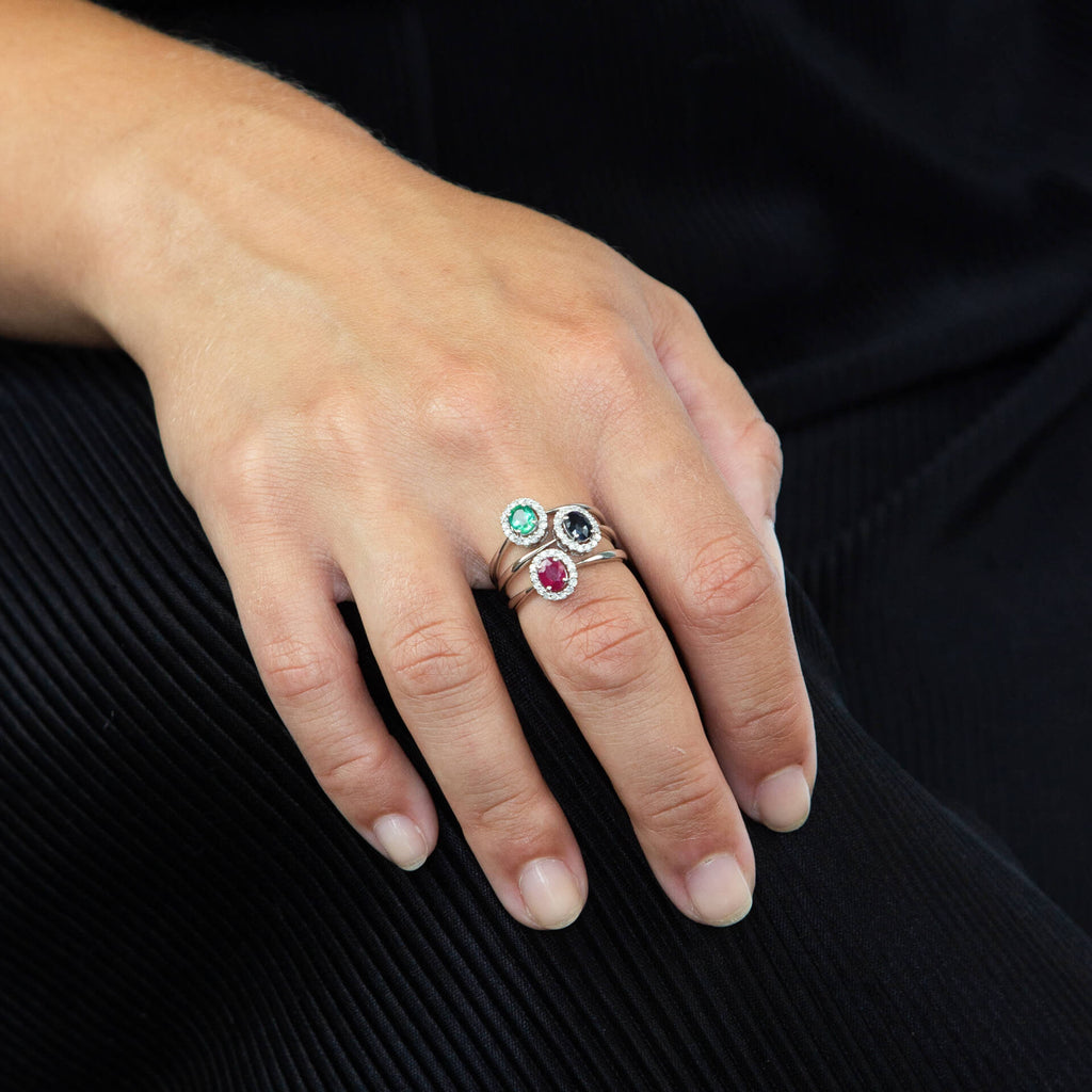 Elements Gold Precious Stone Ring with Diamond Cluster Surround-2