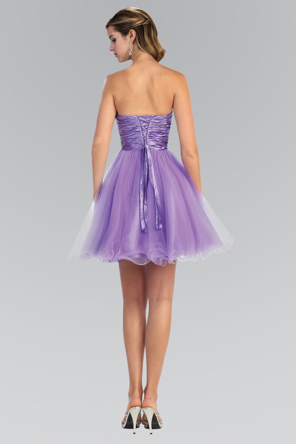 Sleeveless Sweetheart Beaded Tulle Short Dress with Pleated Satin Waistband-3