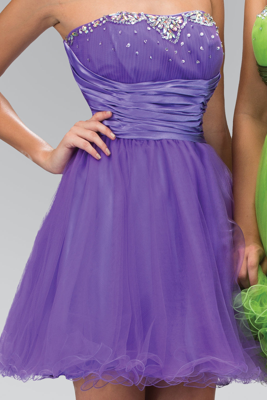 Sleeveless Sweetheart Beaded Tulle Short Dress with Pleated Satin Waistband-4
