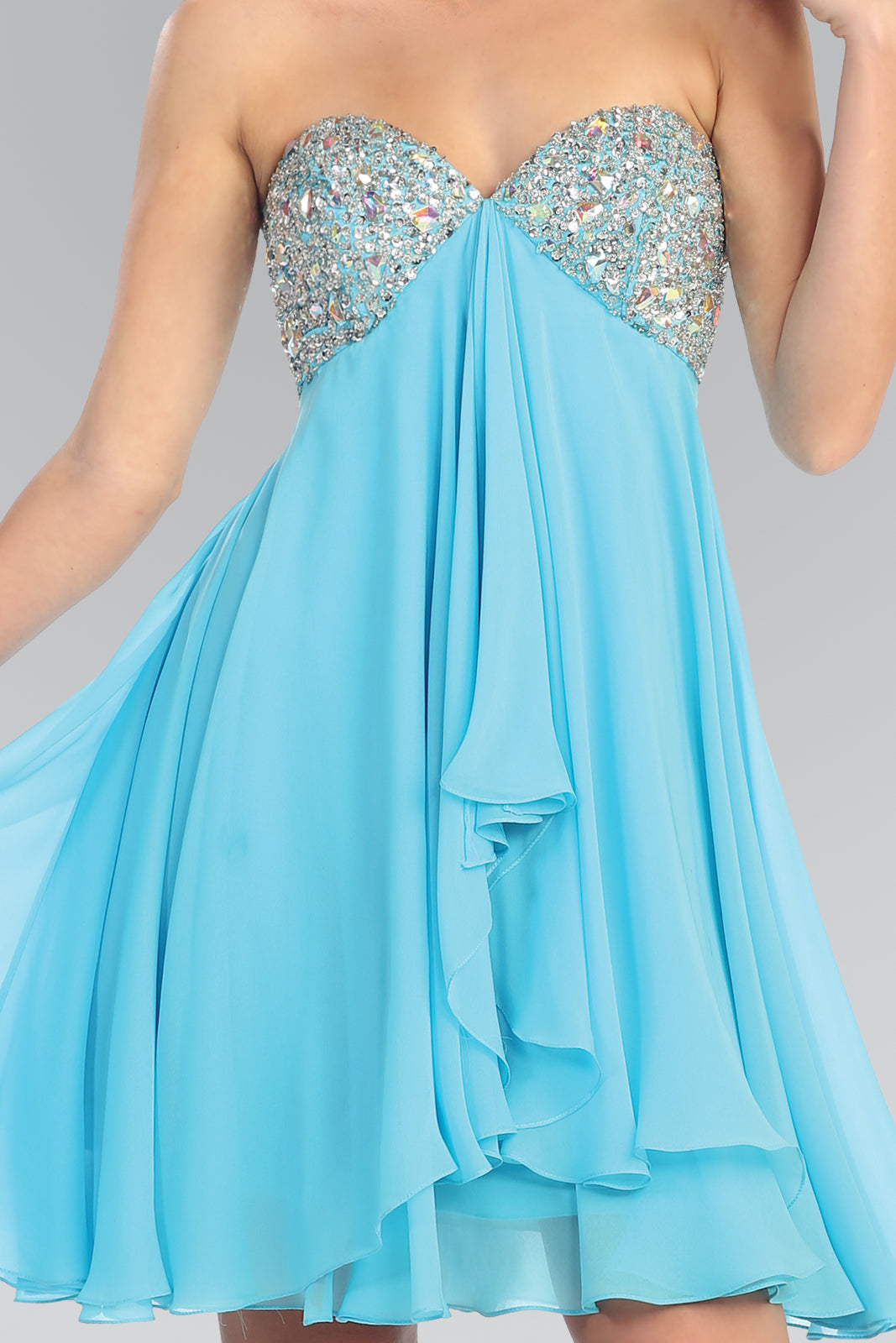Strapless Chiffon Short Dress with Jewel Detailing-3