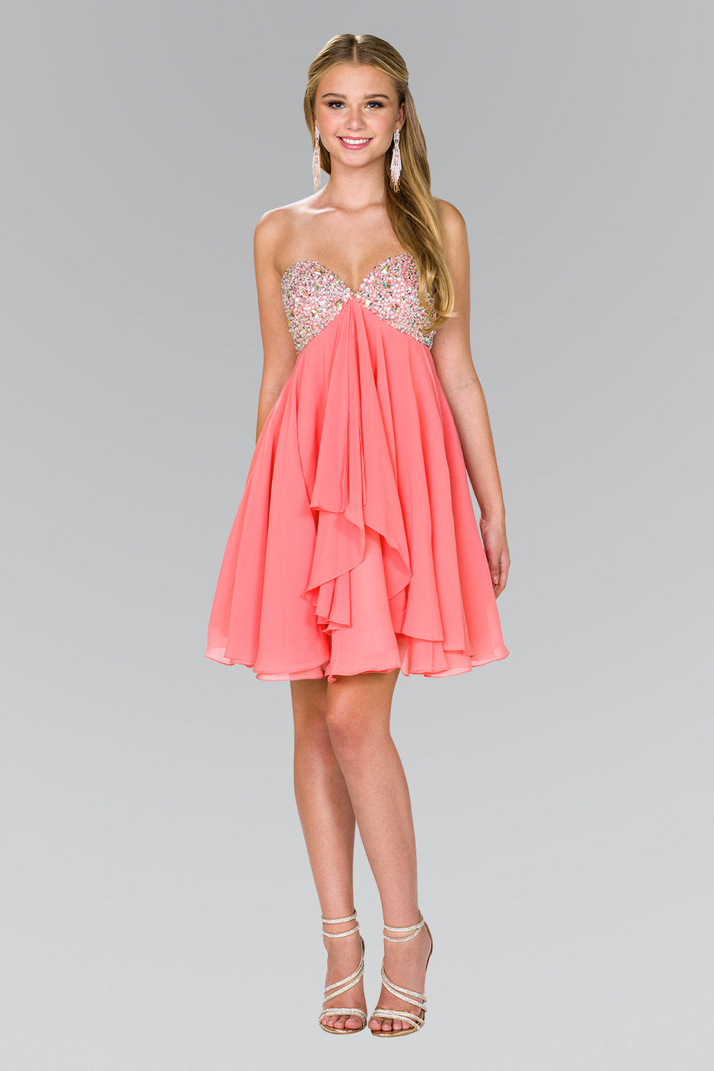 Strapless Chiffon Short Dress with Jewel Detailing-0
