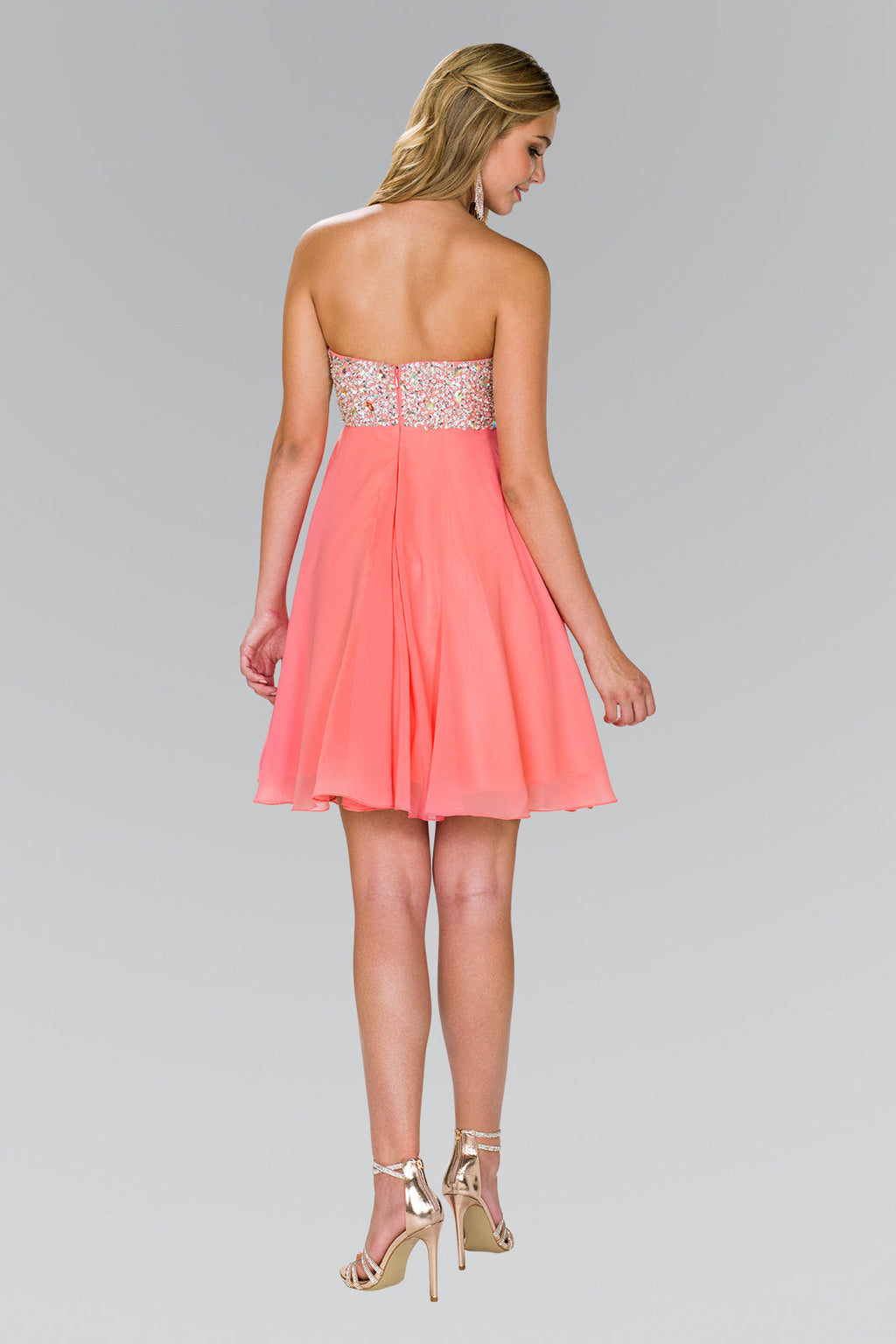Strapless Chiffon Short Dress with Jewel Detailing-1