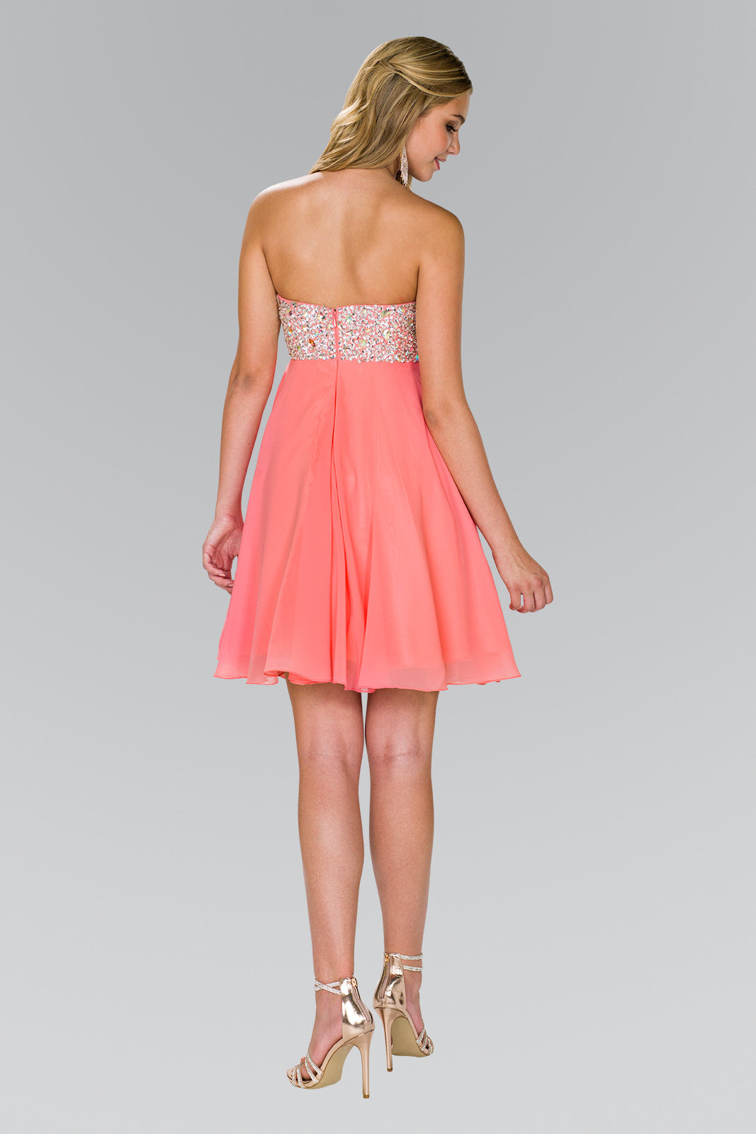 Strapless Chiffon Short Dress with Jewel Detailing-1