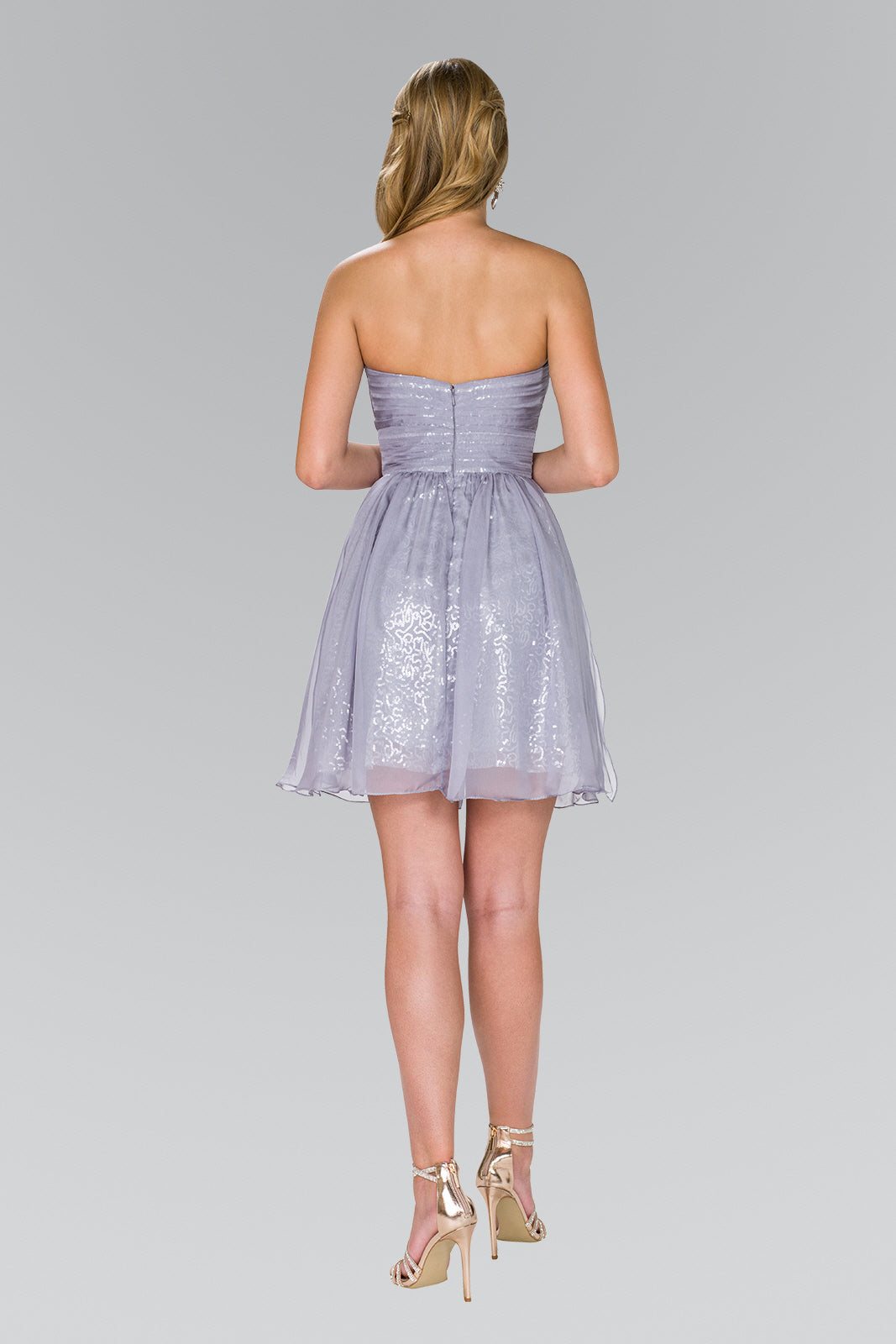 Sweetheart Sequin Short Dress with Chiffon Overlay-0