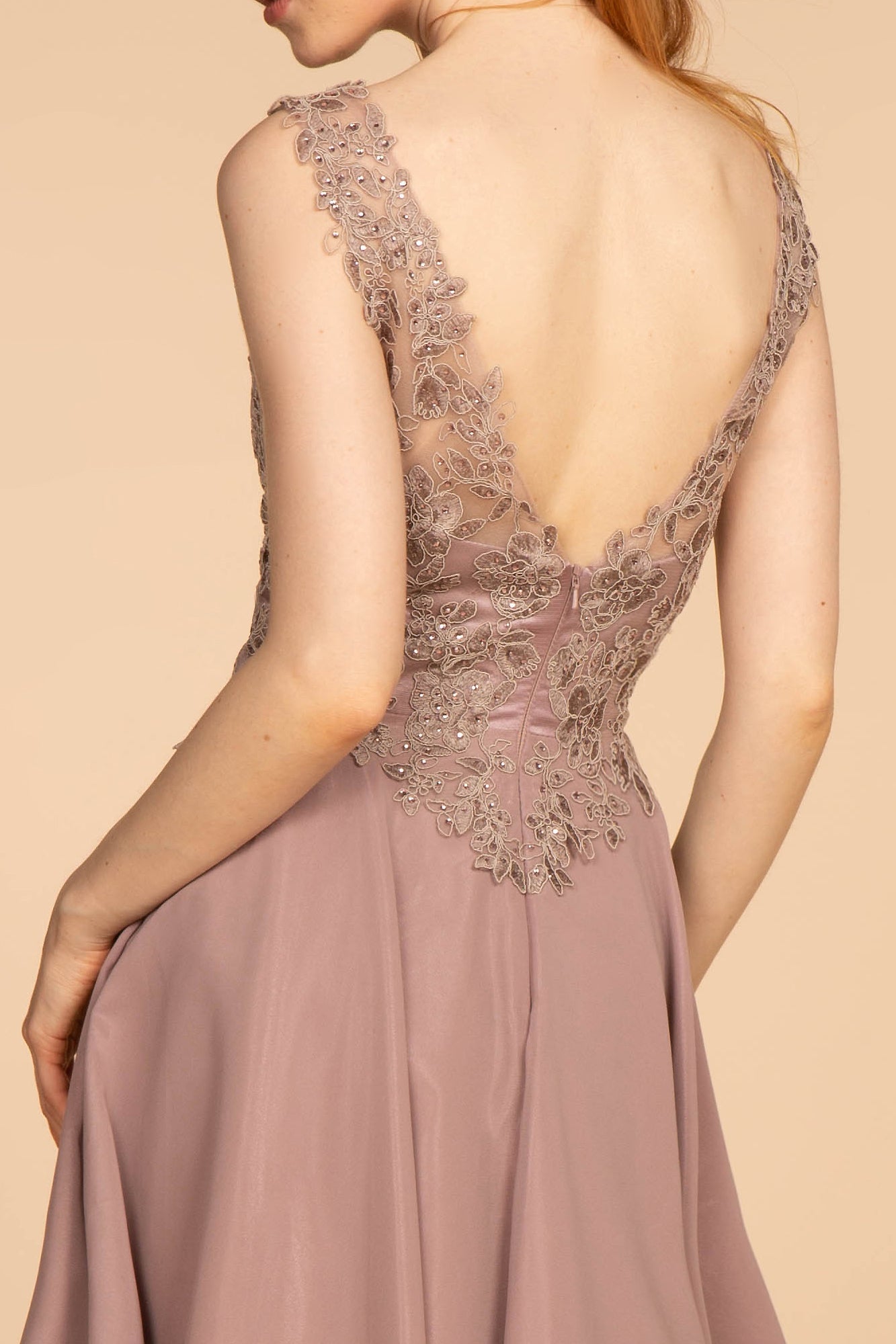 Embroidered Applique Bodice V-Neck Chiffon Short Dress-3