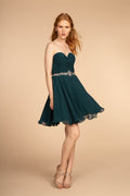 Ruched Strapless Sweetheart Chiffon Short Dress-0