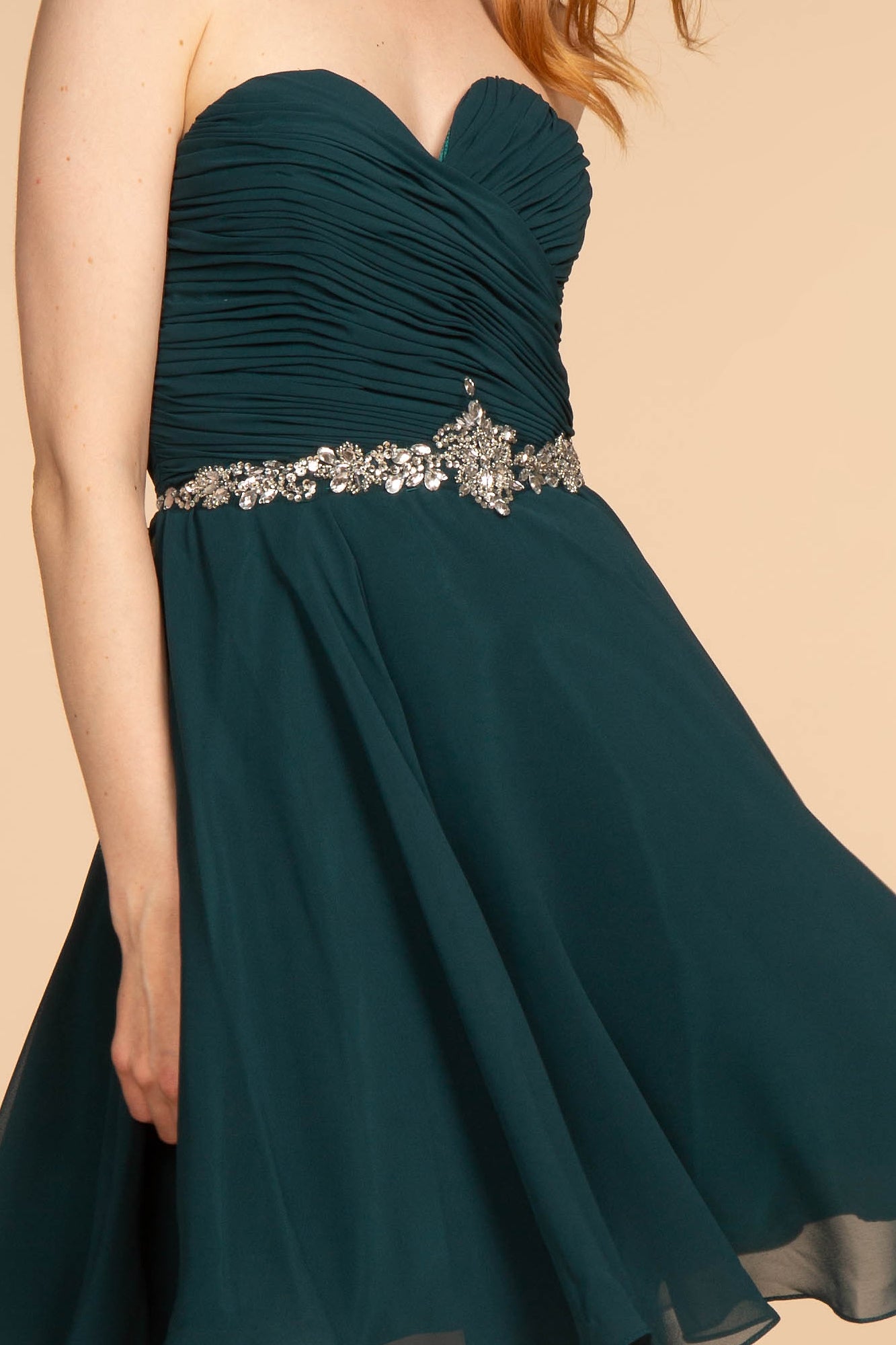 Ruched Strapless Sweetheart Chiffon Short Dress-2