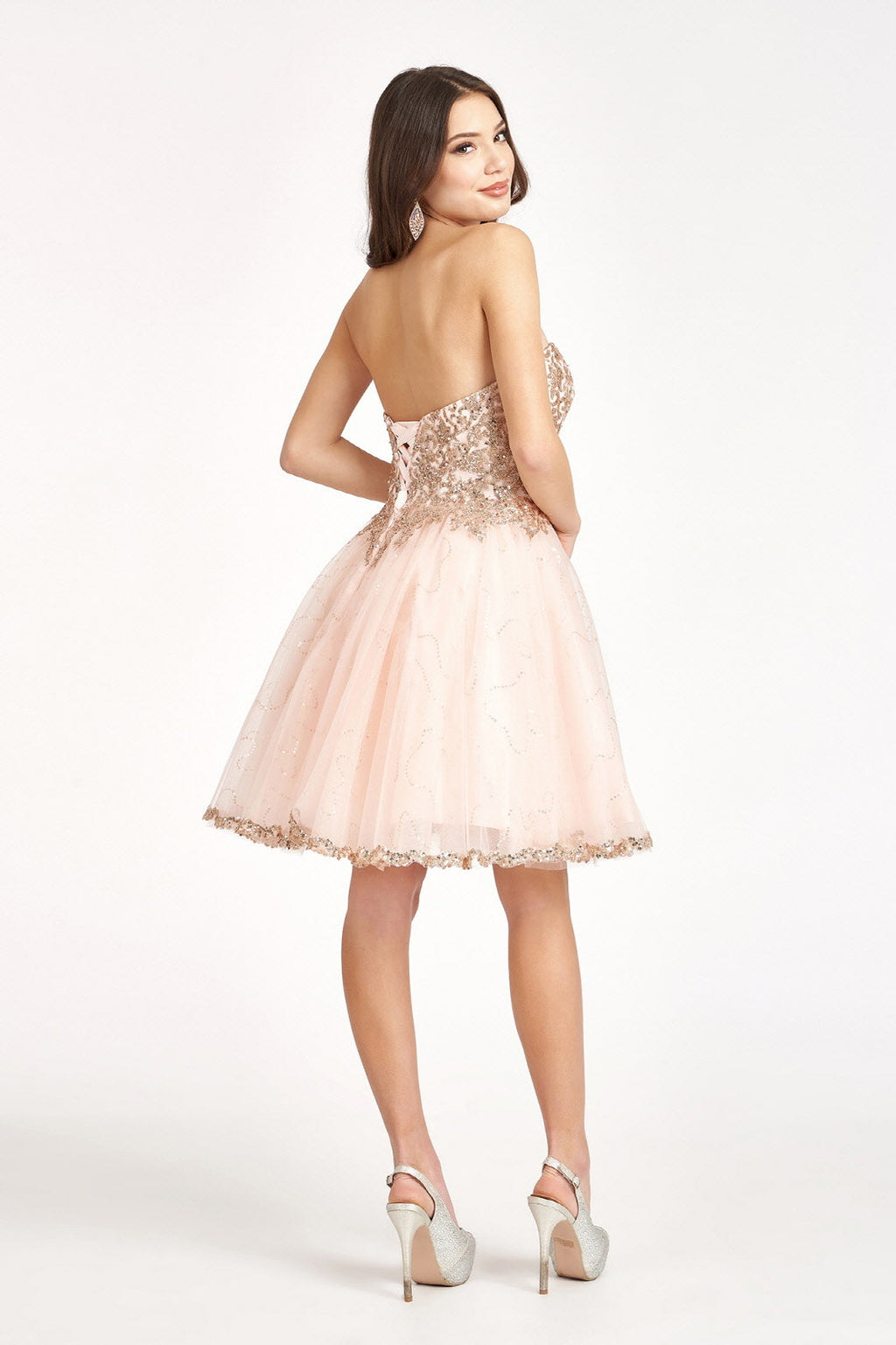 Glitter and Sequin Embellished Bodice Sweetheart Mesh Homecoming Dress-2