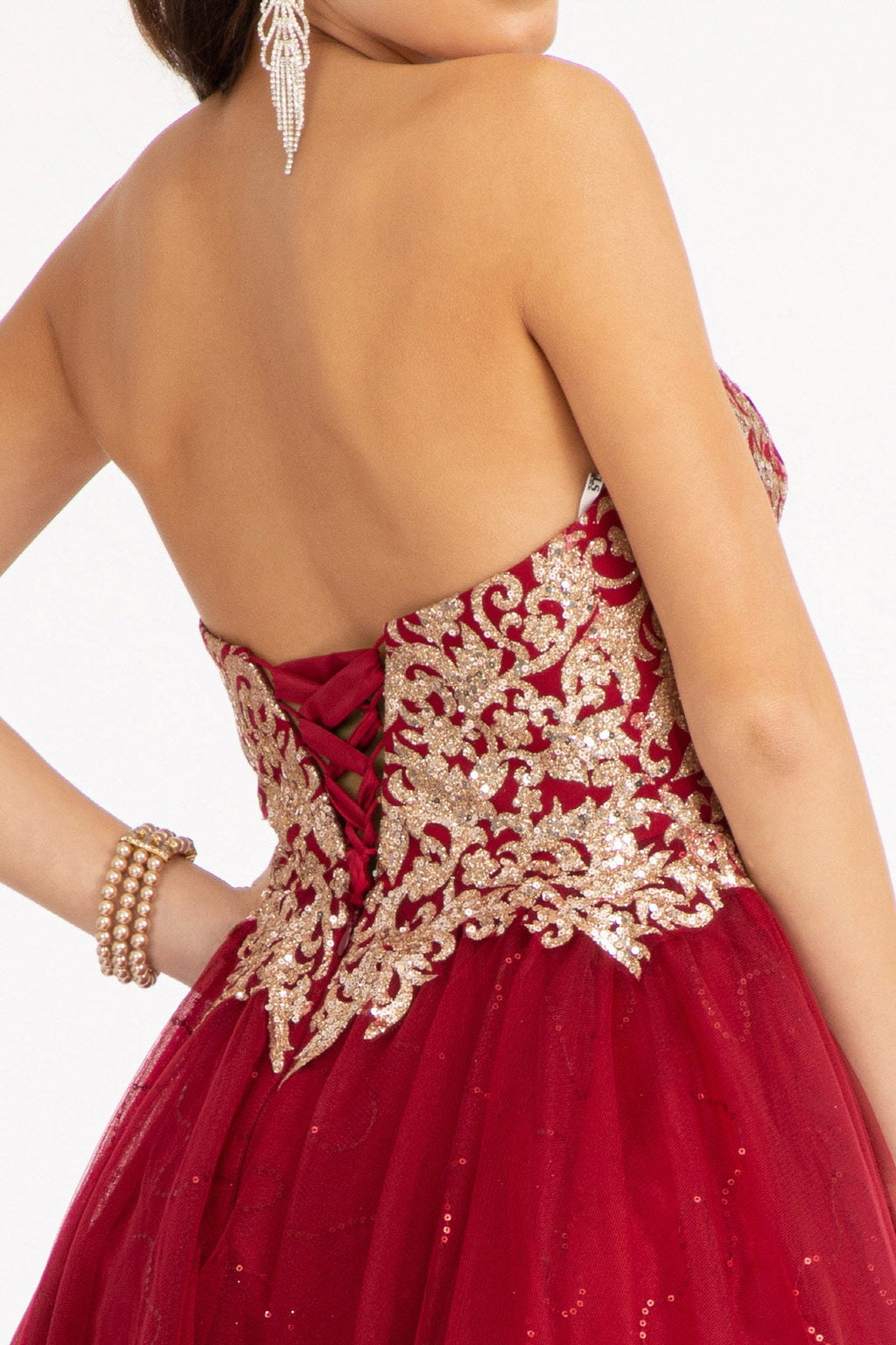 Glitter and Sequin Embellished Bodice Sweetheart Mesh Homecoming Dress-5