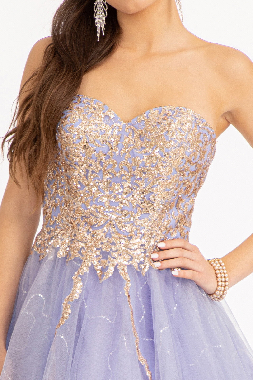 Glitter and Sequin Embellished Bodice Sweetheart Mesh Homecoming Dress-7