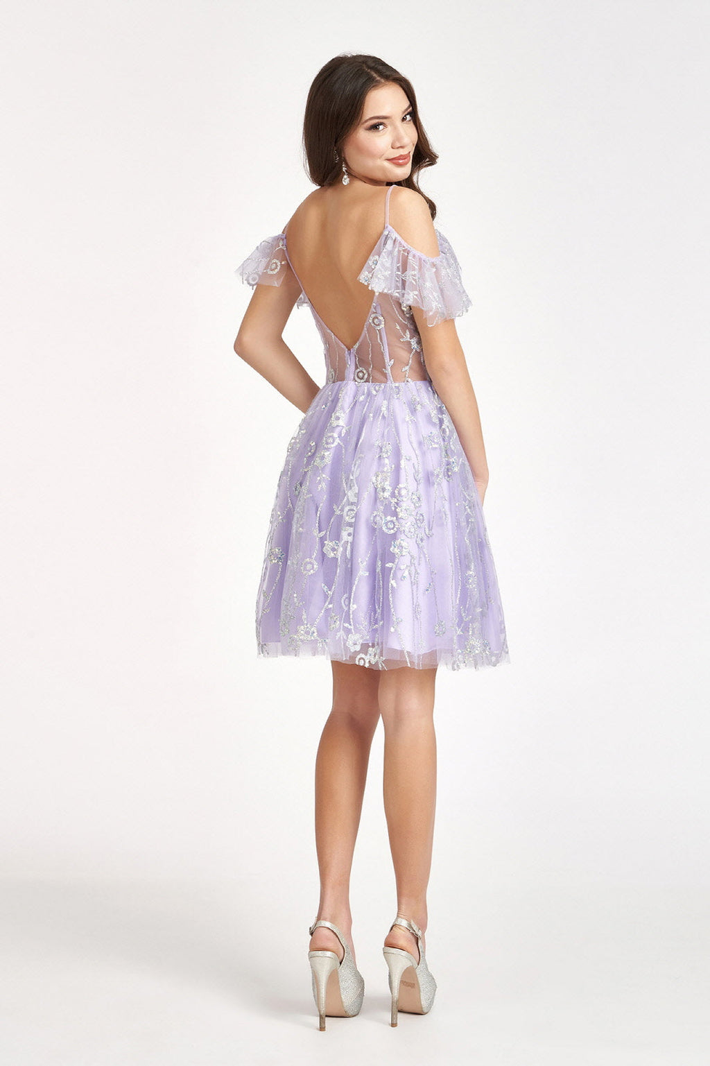 Sequin Sheer V-Back Glitter Mesh Homecoming Dress w/ Sweetheart Neckline-2