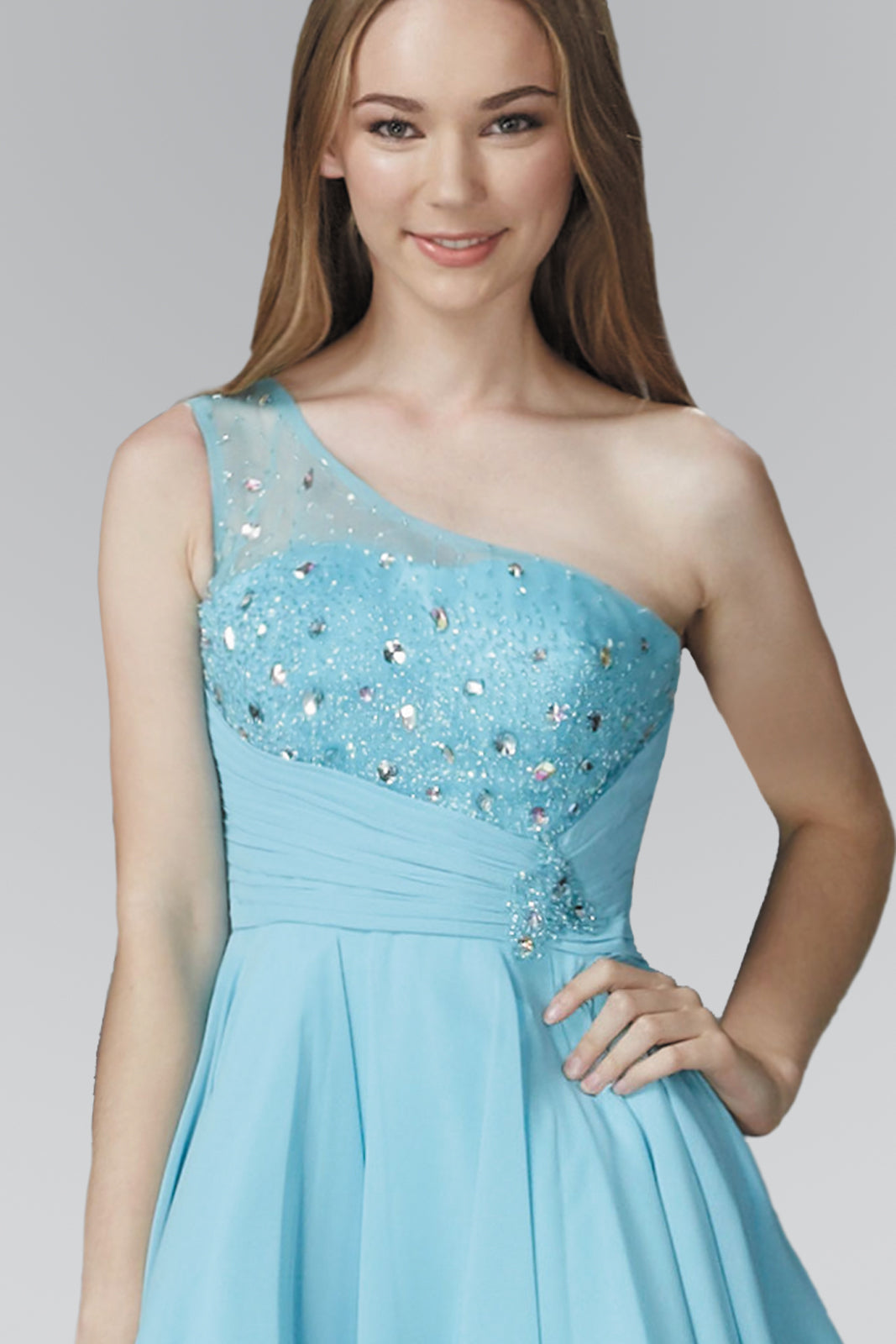 One Shoulder Chiffon Short Dress with Bead Detailing-3