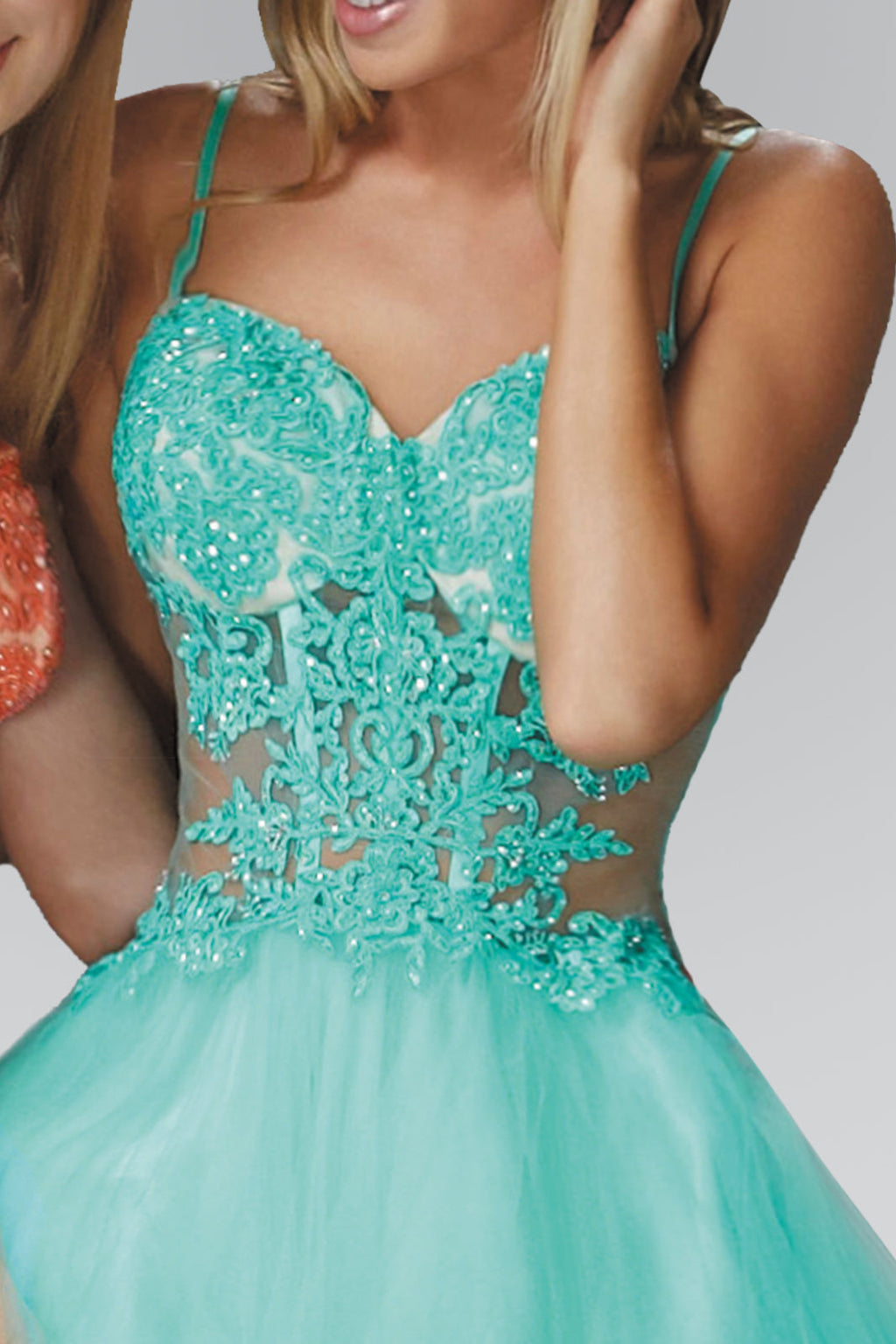 Spaghetti Straps Short Tulle Dress with Lace Bodice-1