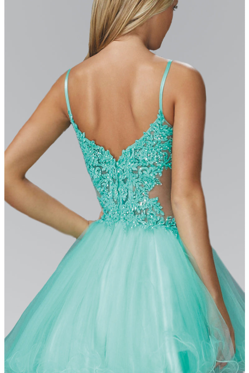 Spaghetti Straps Short Tulle Dress with Lace Bodice-2