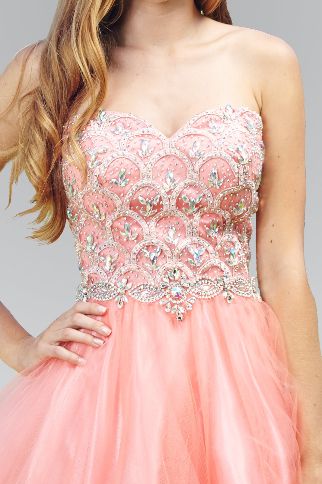 Strapless Sweetheart Short Tulle Dress Accented with Jewel-4