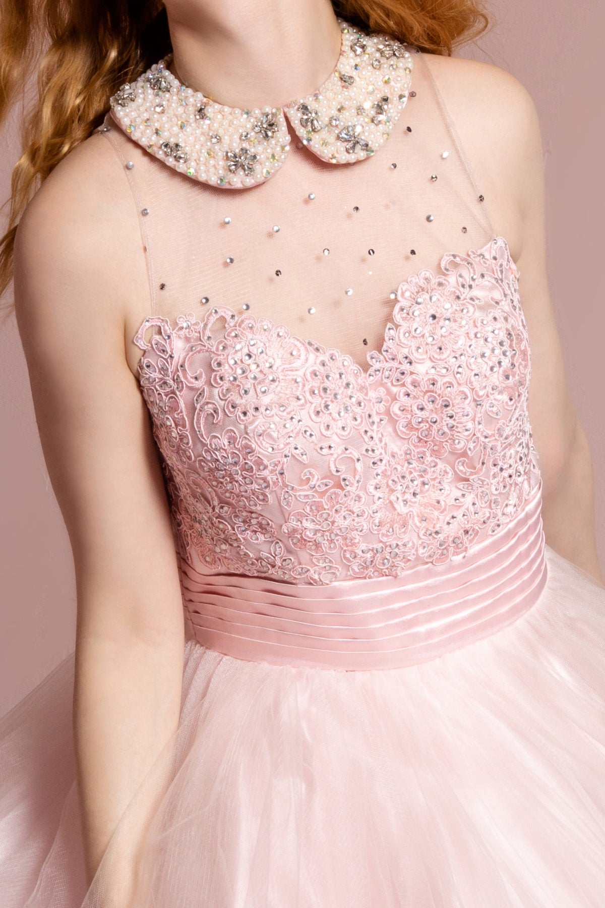 Embroidered Tulle Short Dress with Beaded Collar and Illusion Sweetheart Neckline-2