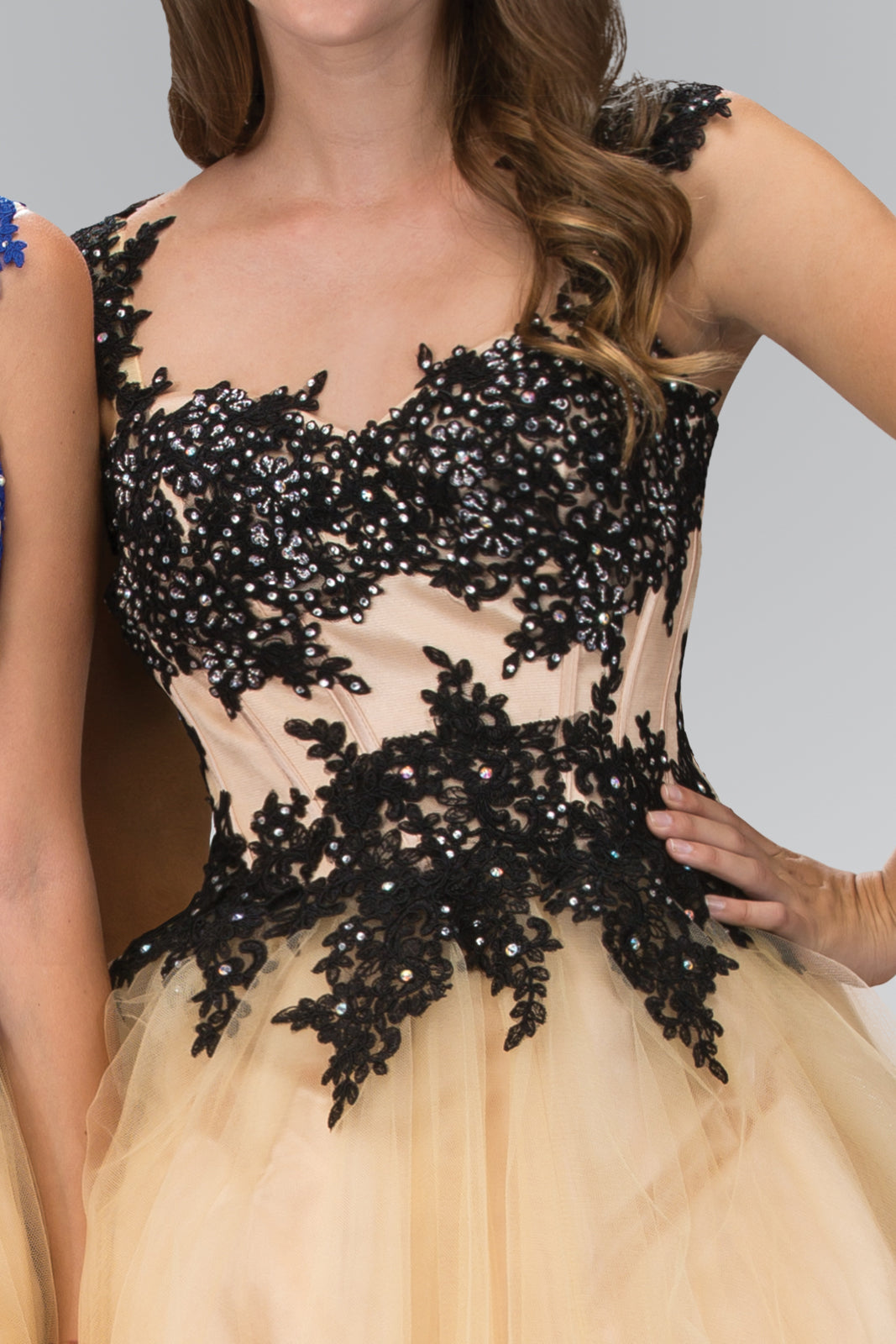 Rolled Hem Short Tulle Dress with Floral Lace Embellished Bodice-3