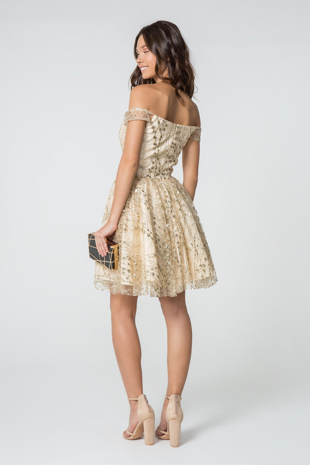 Jewel and Sequin Embellished Glitter Mesh Short Dress-1