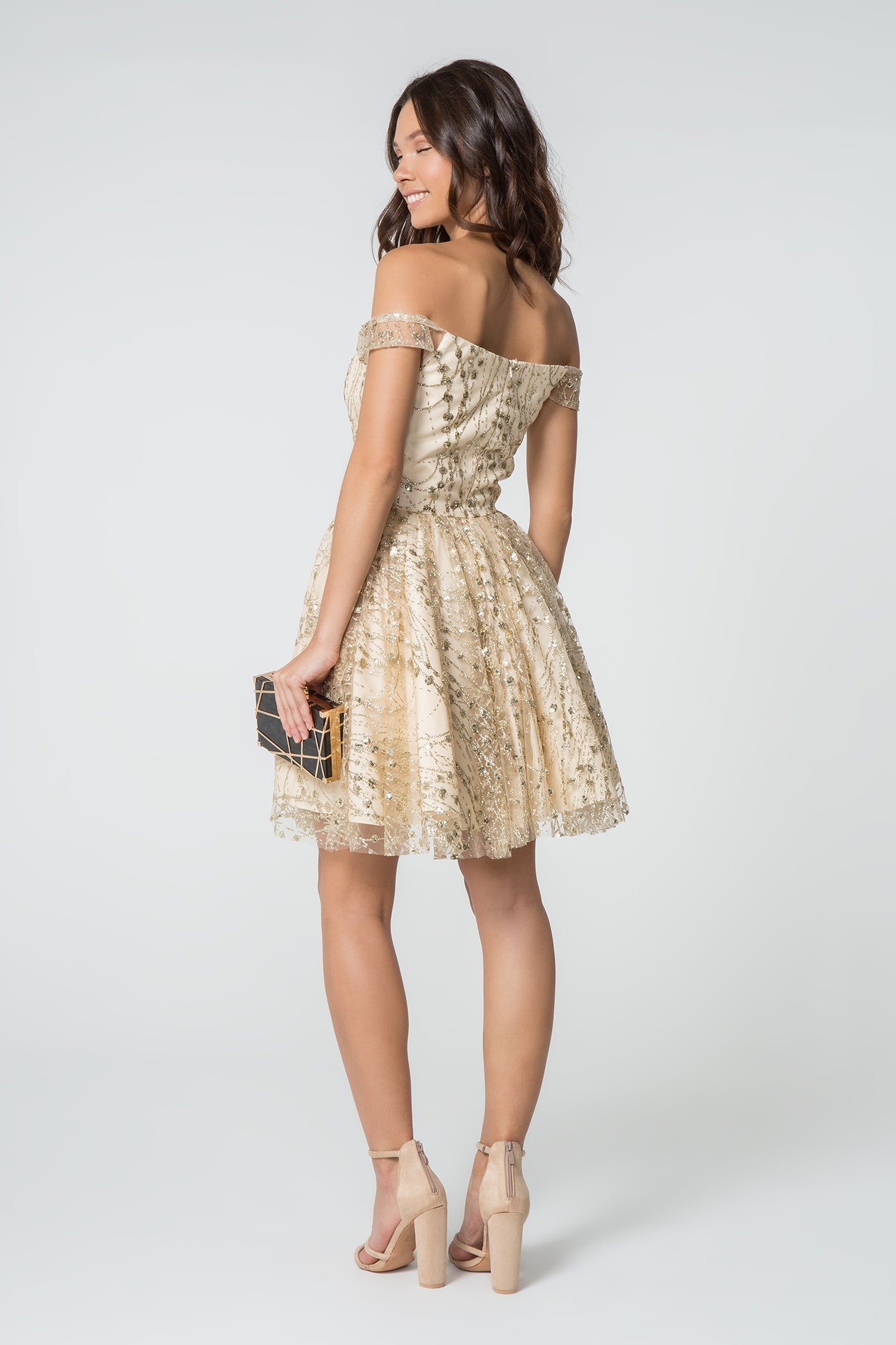 Jewel and Sequin Embellished Glitter Mesh Short Dress-1