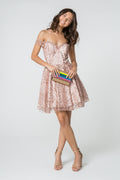 Jewel and Sequin Embellished Glitter Mesh Short Dress-4