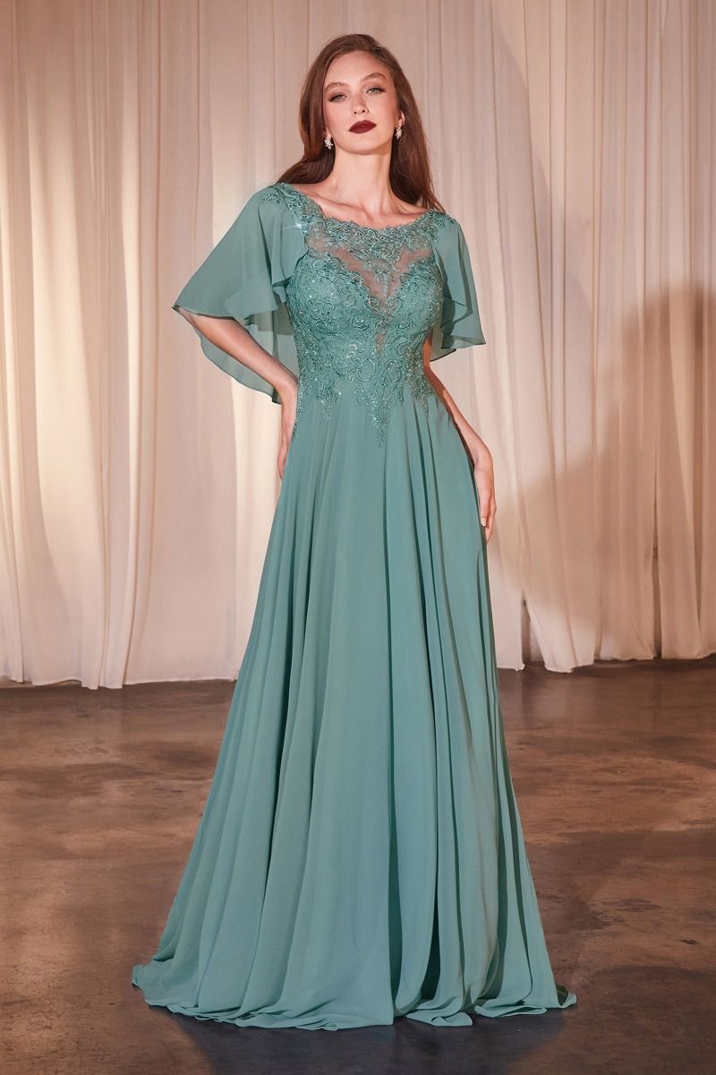 A-Line Chiffon Gown With Caplet-0