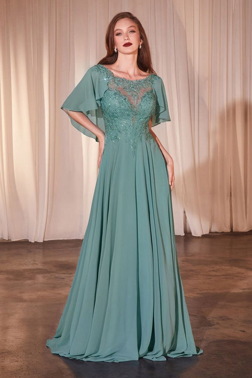 A-Line Chiffon Gown With Caplet-0