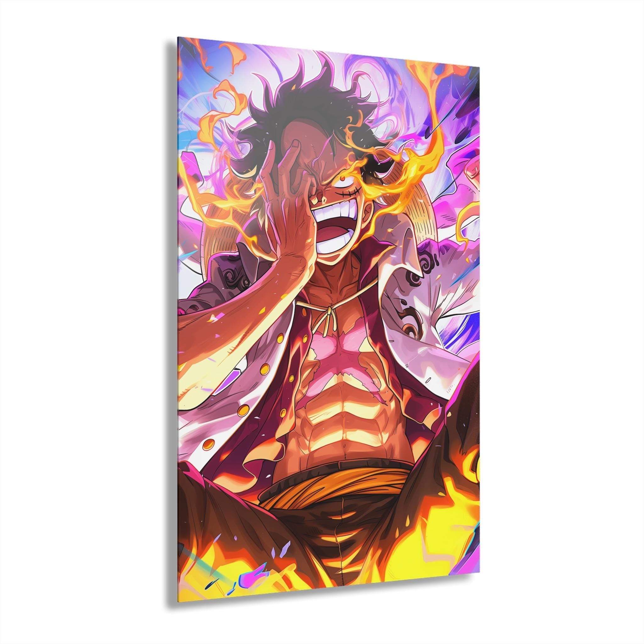 ColorFlow | Flame Awakening Pirate Warrior Anime Metal Wall Art | Explosive Power Manga Style Decor-0