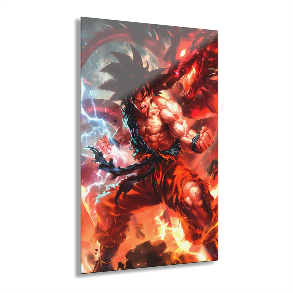 ColorFlow | Dragon Fury Saiyan Warrior Anime Metal Wall Art | Lightning Battle Manga Artwork-0