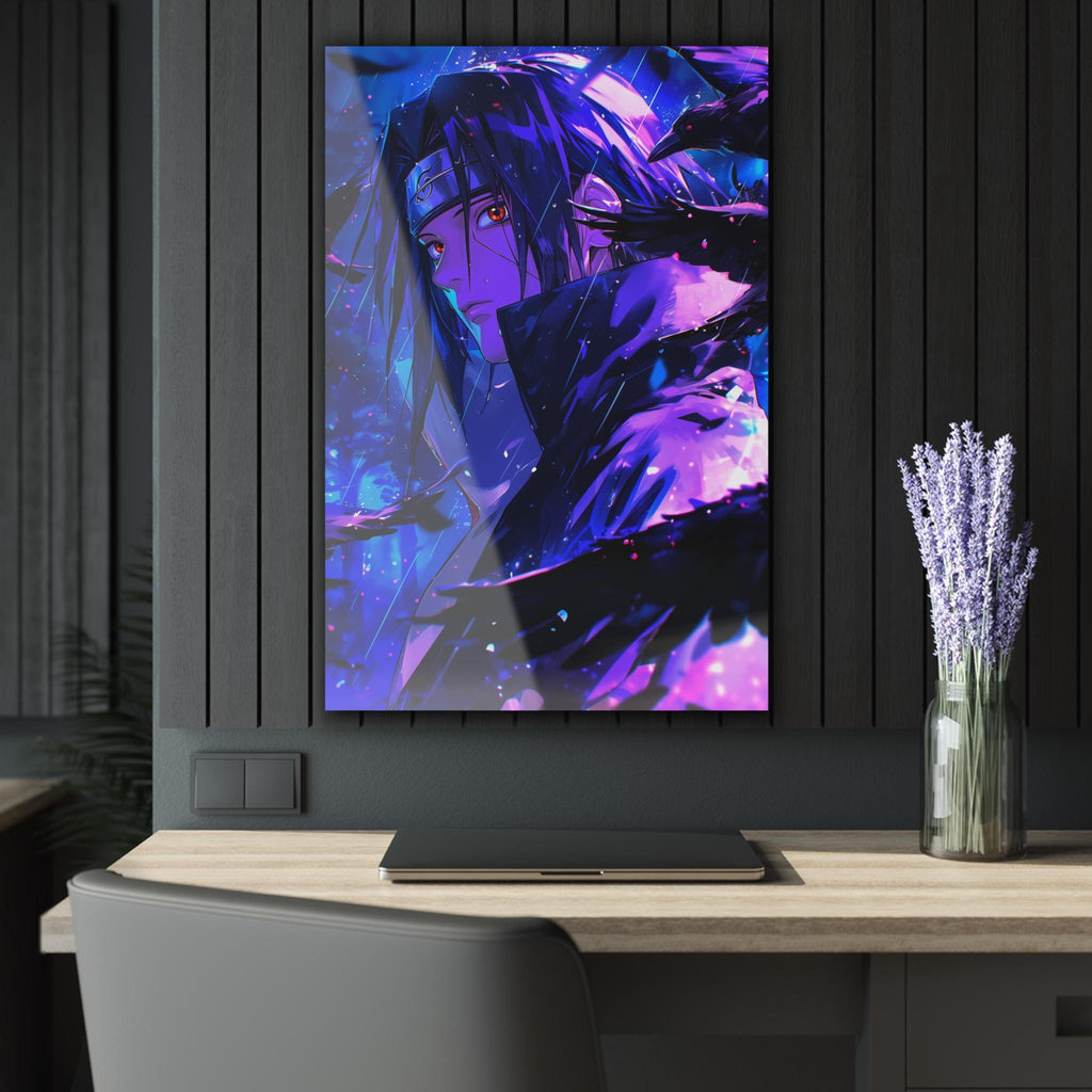 ColorFlow | Midnight Raven Shinobi Anime Metal Wall Art | Crimson Eye Manga Inspired Decor-1