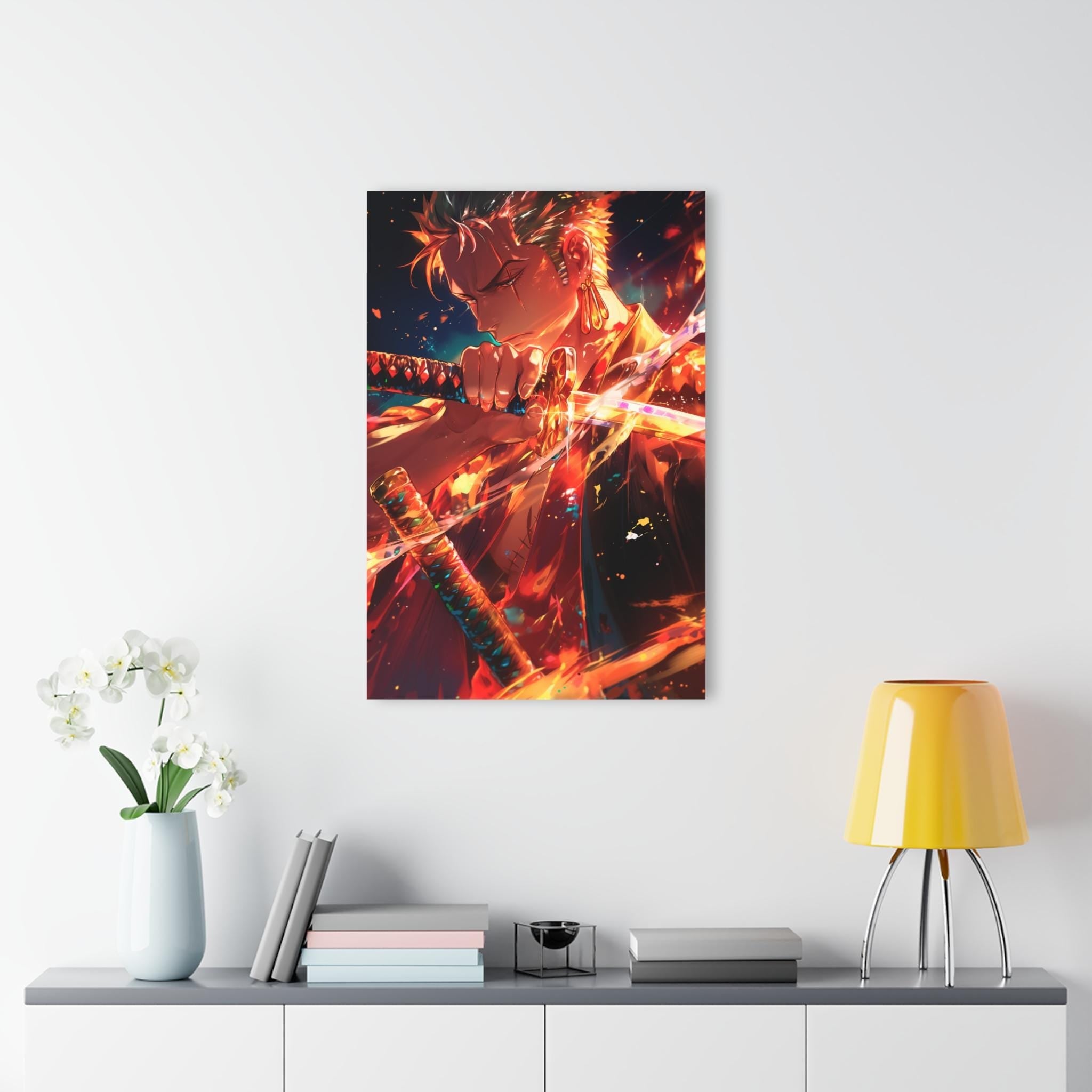 ColorFlow | Flame Edge Swordsman Anime Metal Wall Art | Blazing Katana Manga Inspired Decor-3