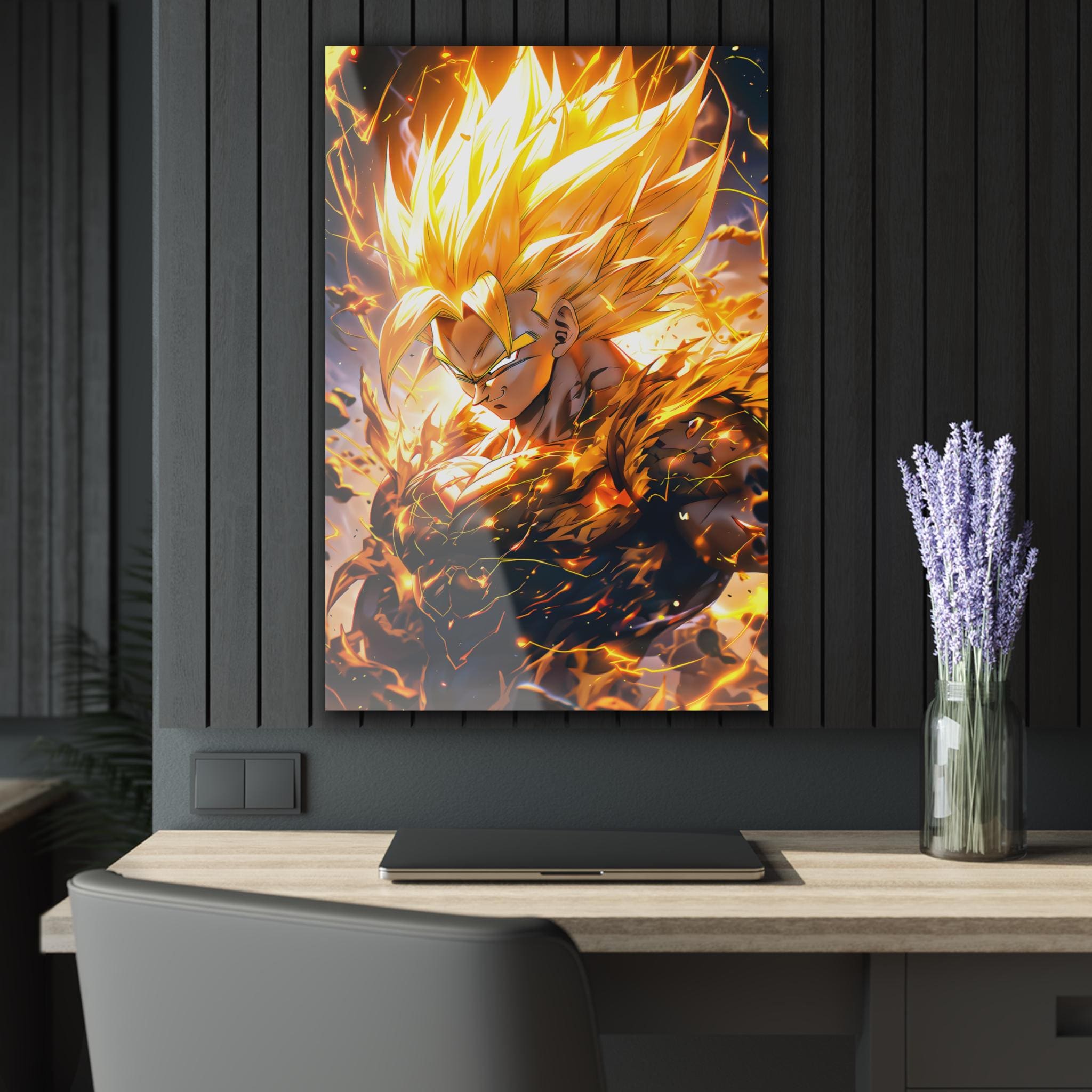 ColorFlow | Golden Ascension Saiyan Warrior Anime Metal Wall Art | Radiant Power Manga Decor-1