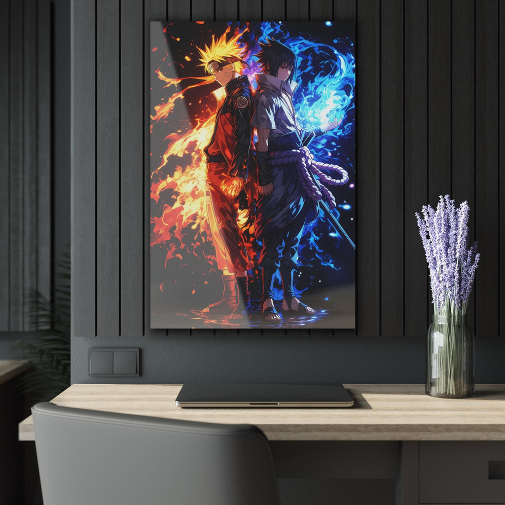 ColorFlow | Fire and Ice Rival Ninjas Anime Metal Wall Art | Dual Element Manga Inspired Decor-1
