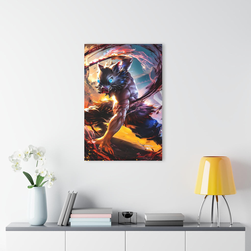 ColorFlow | Beast Mask Dual Blade Fighter Anime Metal Wall Art | Fierce Samurai Manga Decor-3