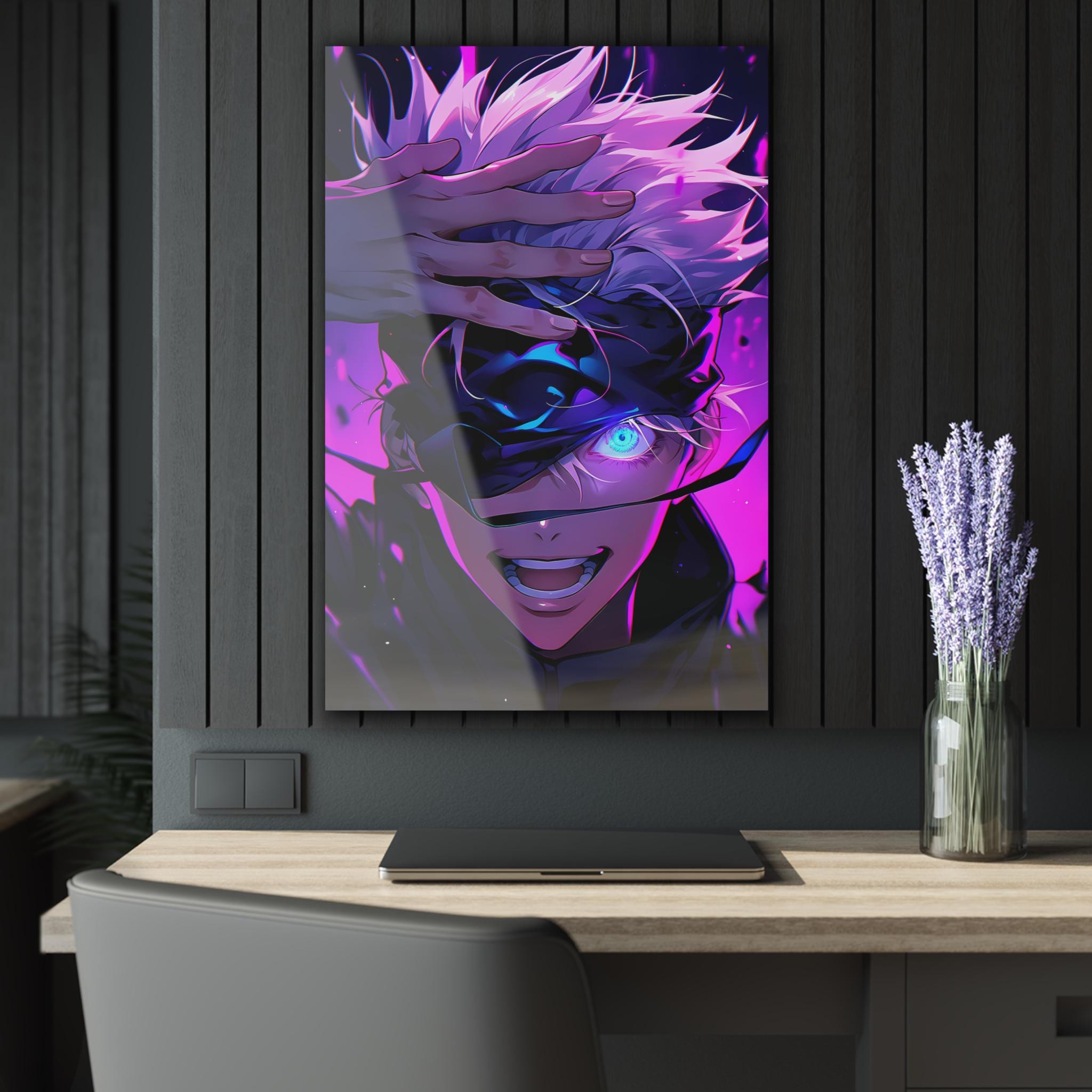 ColorFlow | Neon Mystic Sorcerer Anime Metal Wall Art | Electric Purple Power Manga Decor-1