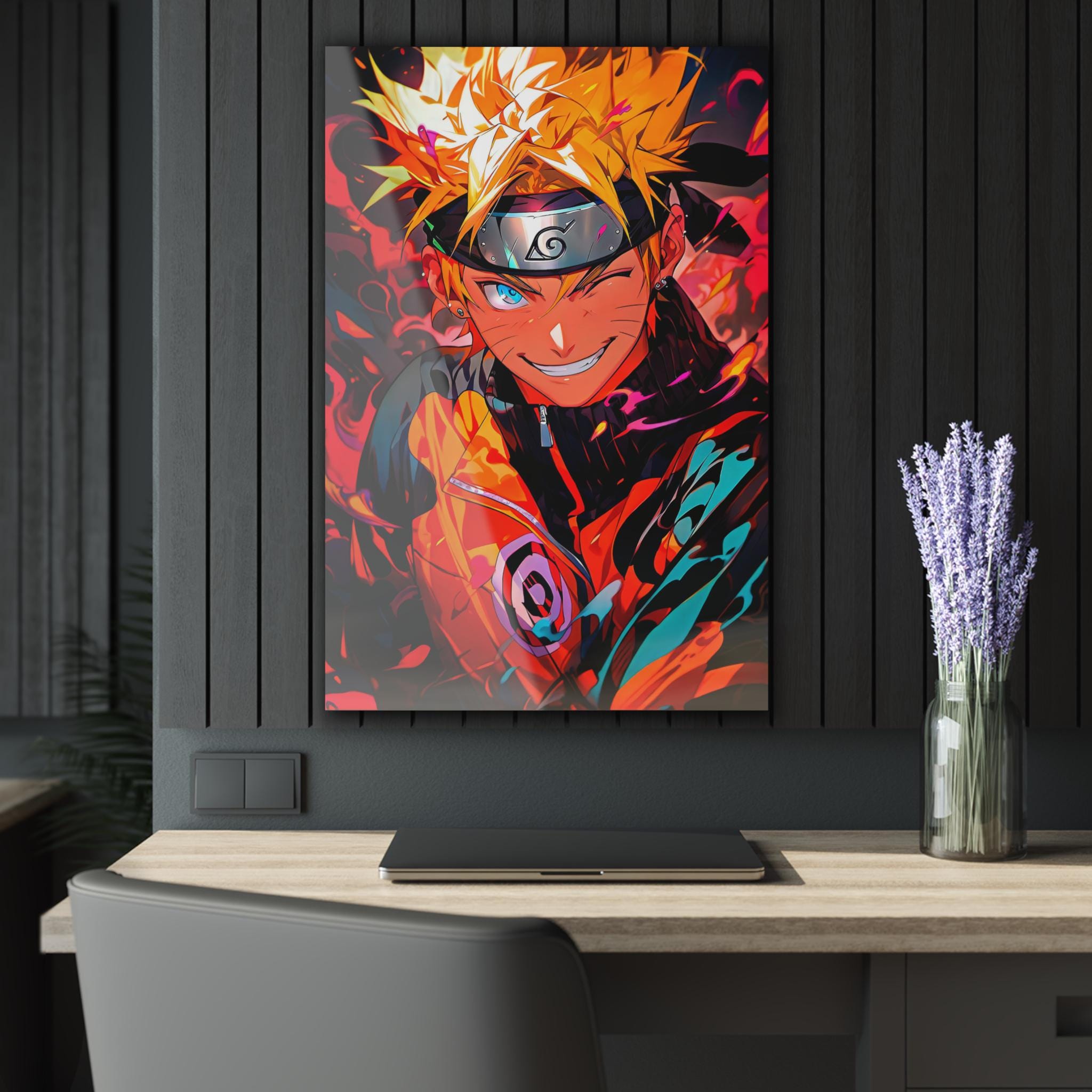 ColorFlow | Blazing Ninja Warrior Anime Metal Wall Art | Fiery Orange Manga Inspired Action Decor for Gamers-1
