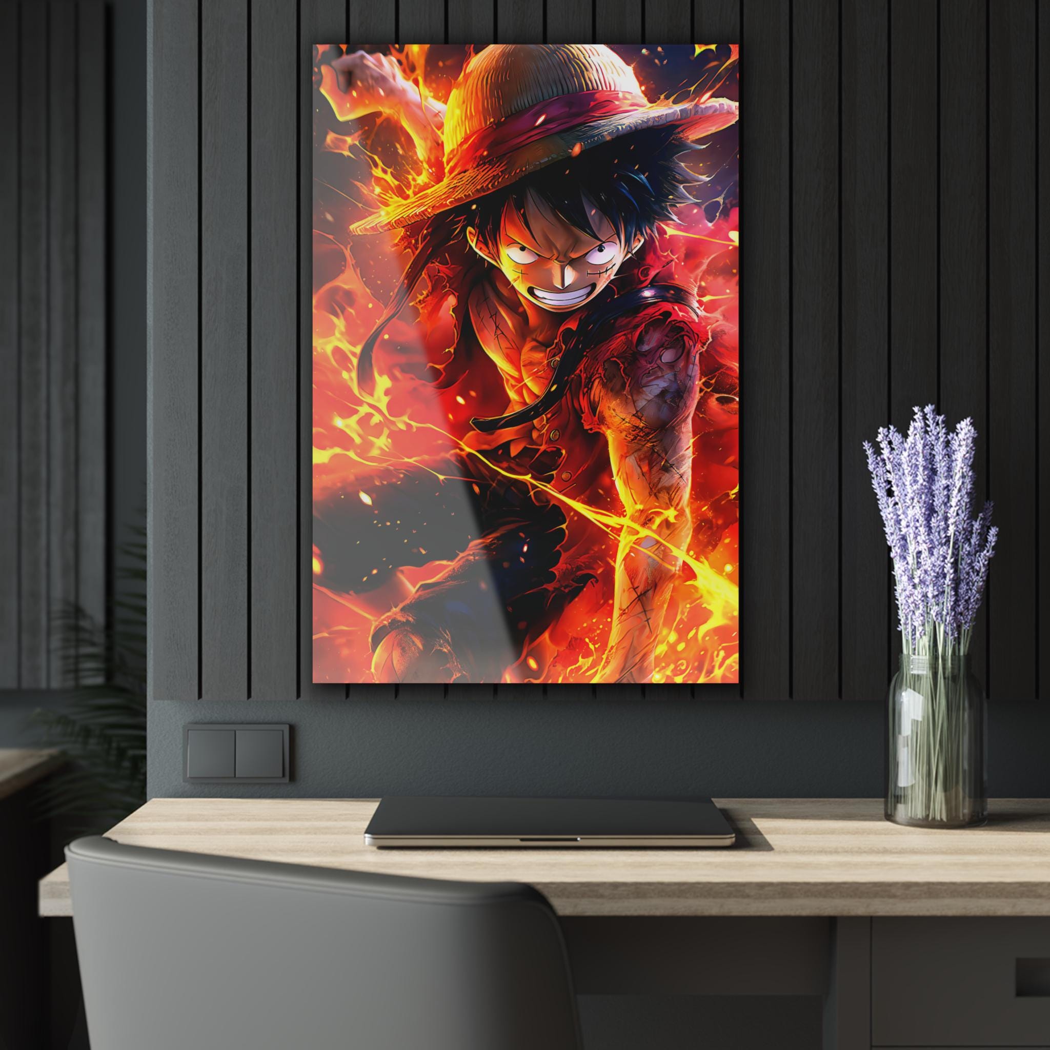 ColorFlow | Inferno Pirate King Anime Metal Wall Art | Epic Fire Manga Artwork for Gaming Room Decor-1