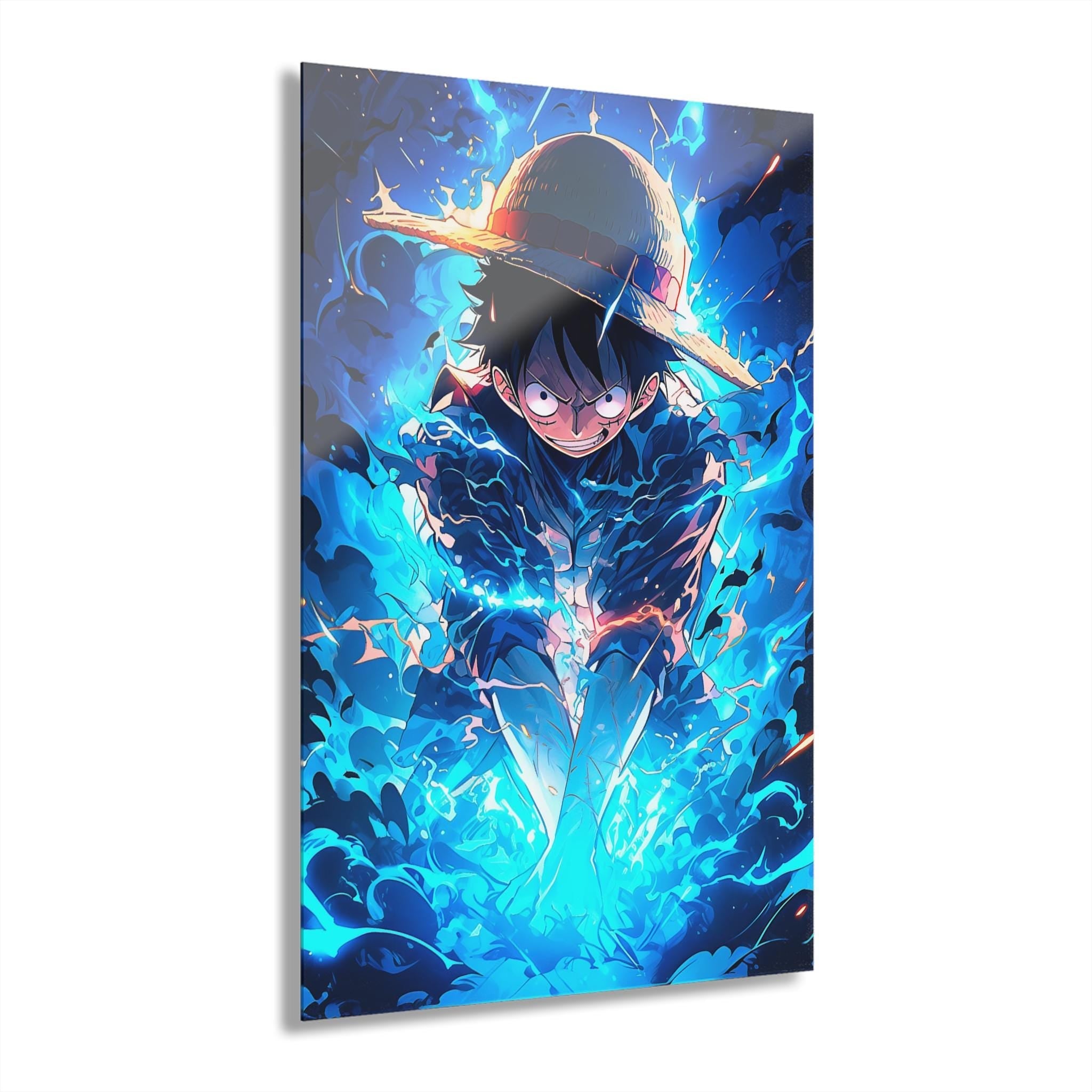 ColorFlow | Electric Blue Pirate Warrior Anime Metal Wall Art | Storm Energy Manga Artwork for Modern Room Decor-0