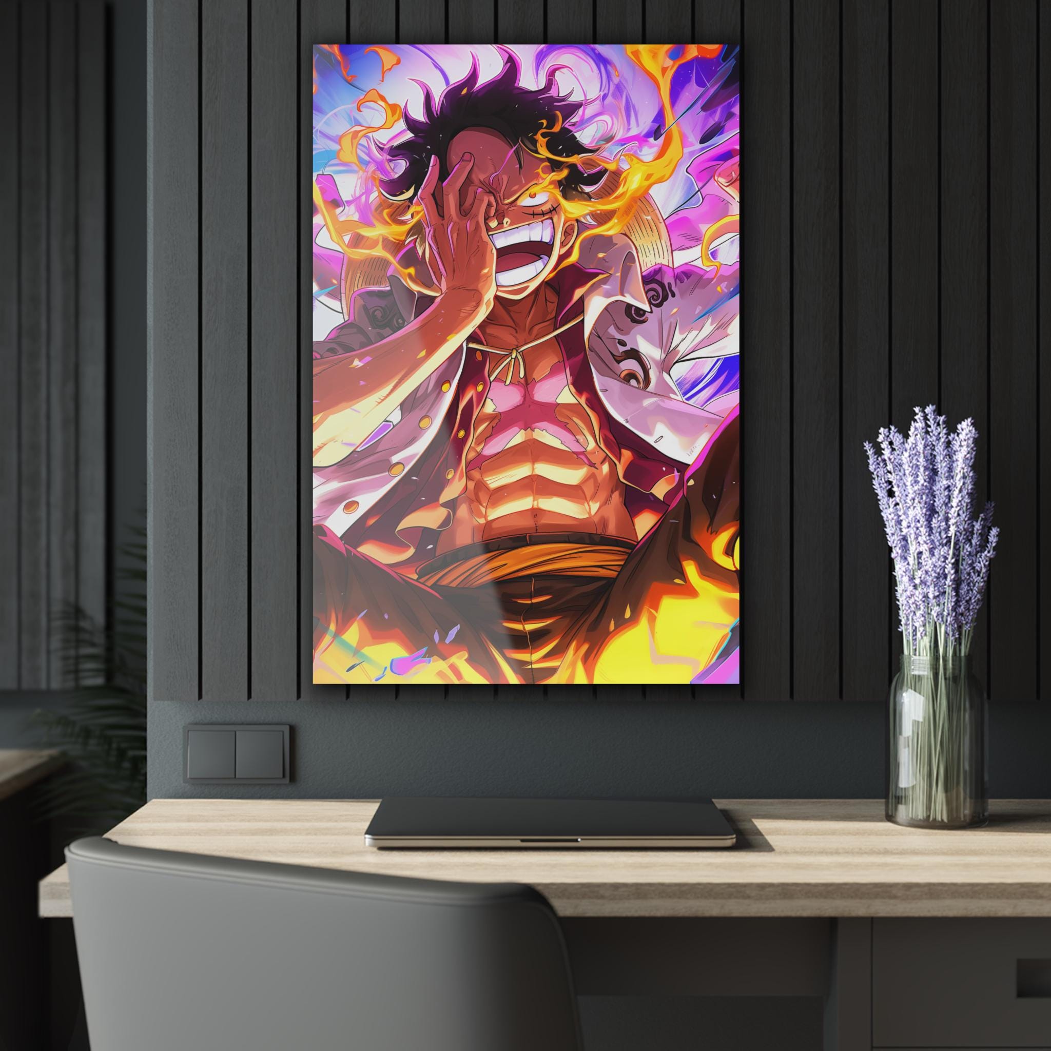 ColorFlow | Flame Awakening Pirate Warrior Anime Metal Wall Art | Explosive Power Manga Style Decor-1