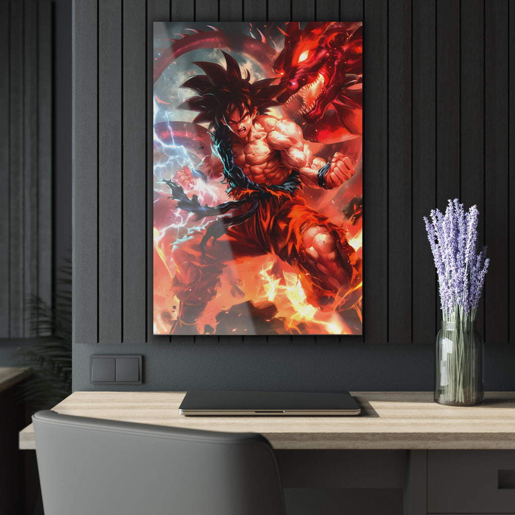 ColorFlow | Dragon Fury Saiyan Warrior Anime Metal Wall Art | Lightning Battle Manga Artwork-1