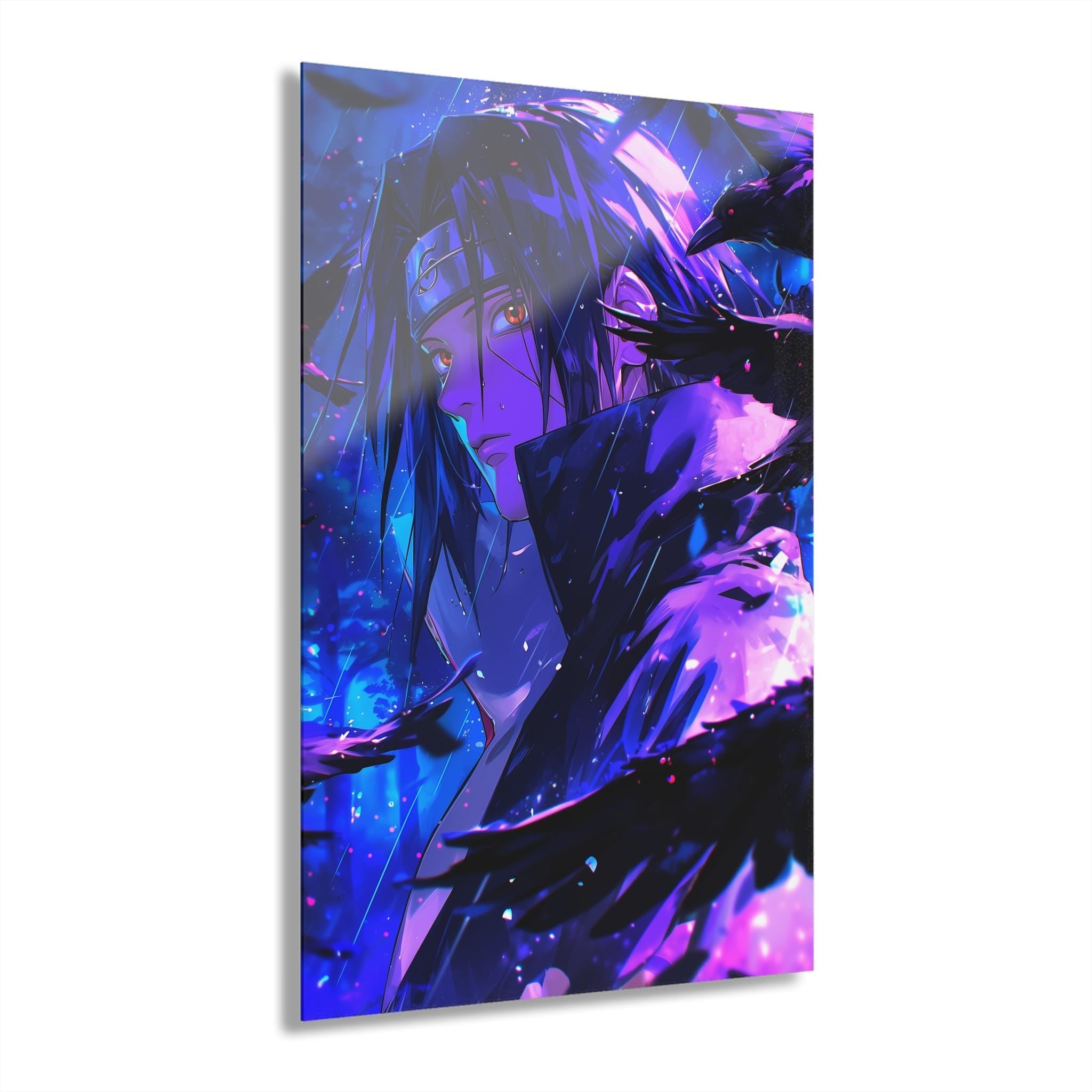 ColorFlow | Midnight Raven Shinobi Anime Metal Wall Art | Crimson Eye Manga Inspired Decor-0