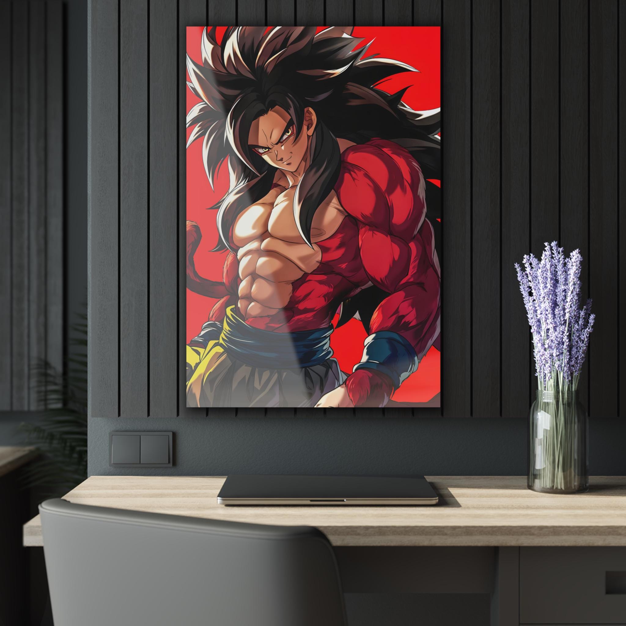 ColorFlow | Primal Shadow Saiyan Warrior Anime Metal Wall Art | Crimson Power Manga Inspired Decor-1