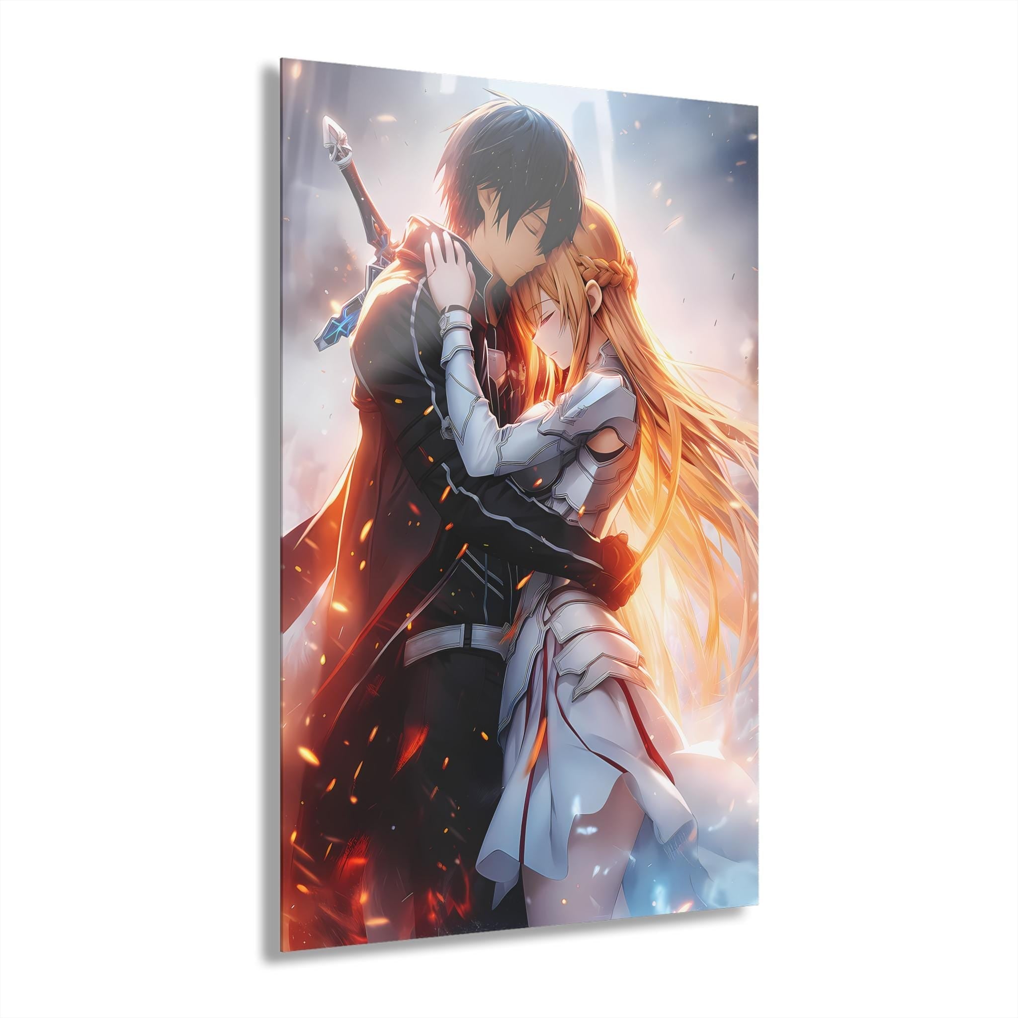 ColorFlow | Eternal Embrace Fantasy Warriors Metal Wall Art | Romantic Anime Inspired Decor-0