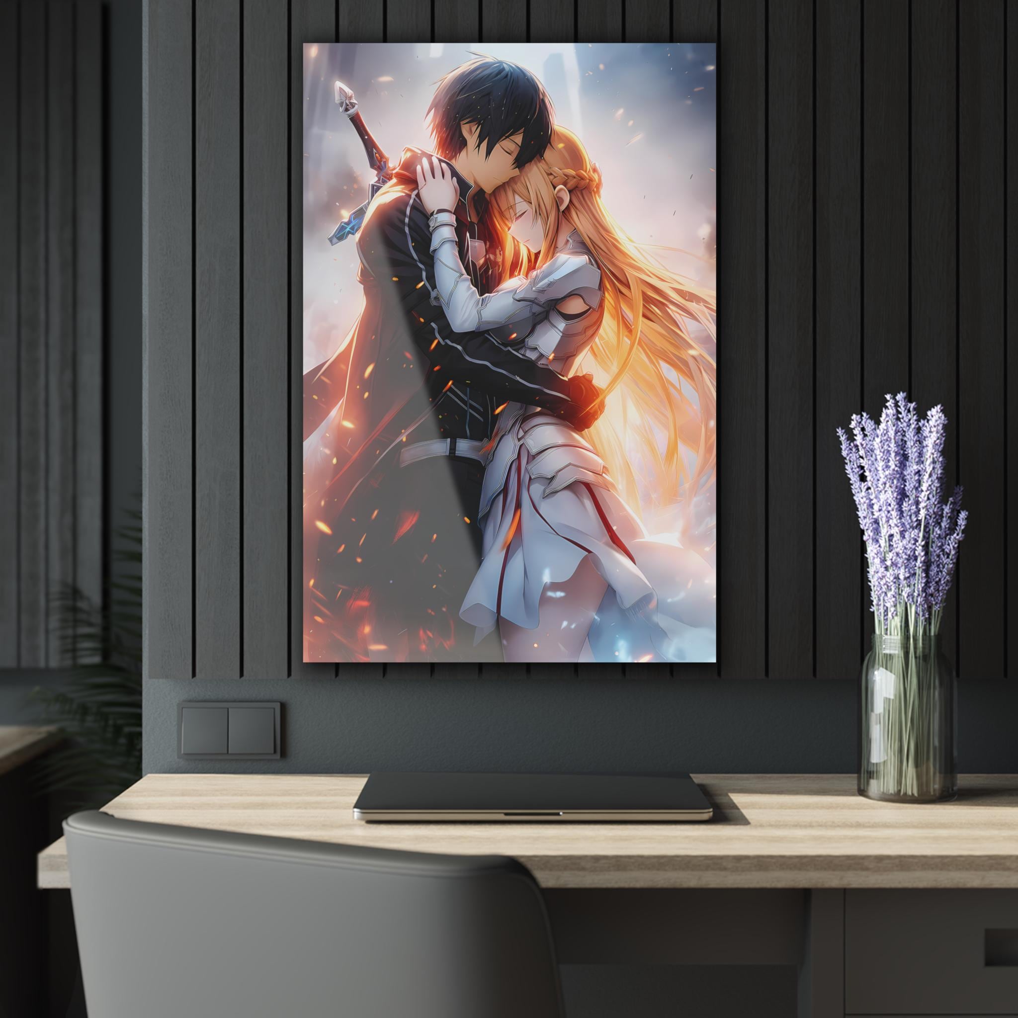 ColorFlow | Eternal Embrace Fantasy Warriors Metal Wall Art | Romantic Anime Inspired Decor-1